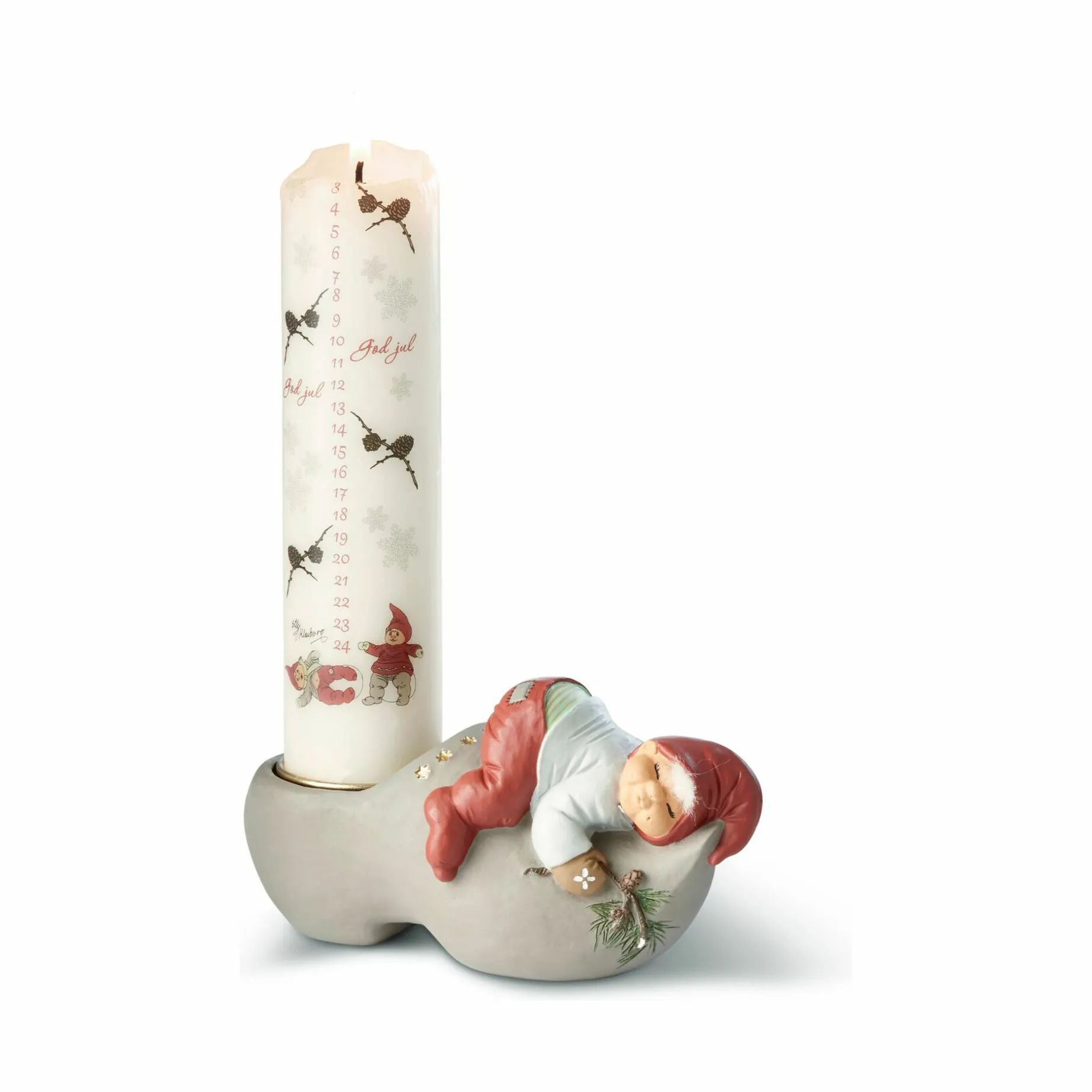 Klarborg Jule- og adventsstager Kalenderstage - Træsko Liam i Beige/rød, 8 cm, 1