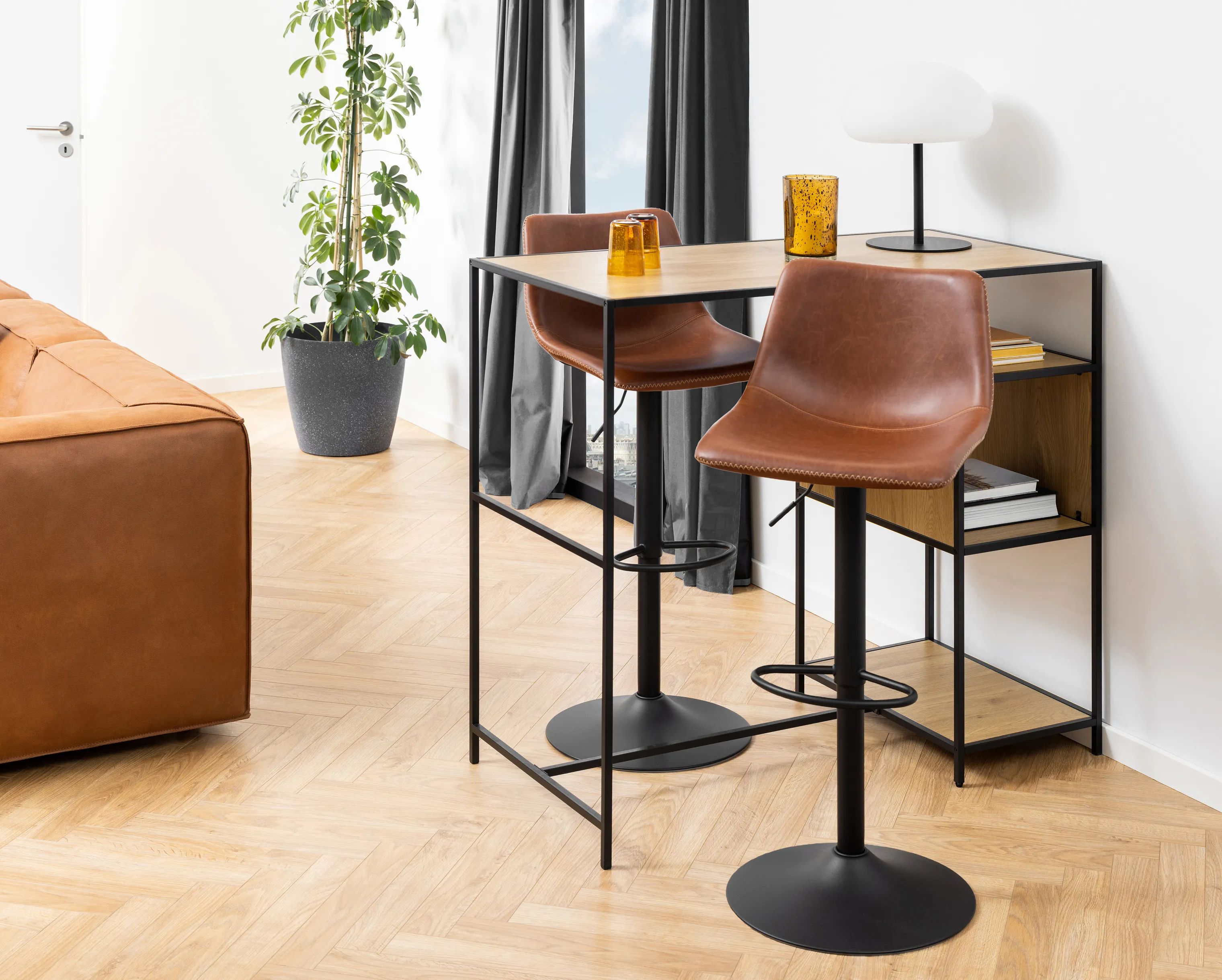 CASA Living Barstole Oregon Barstol i cognac/sort, 2