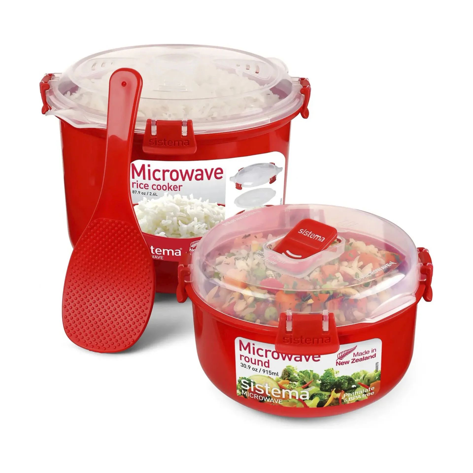 Sistema Opbevaringsbokse Microwave Riskoger m. steamer i Rød, 4