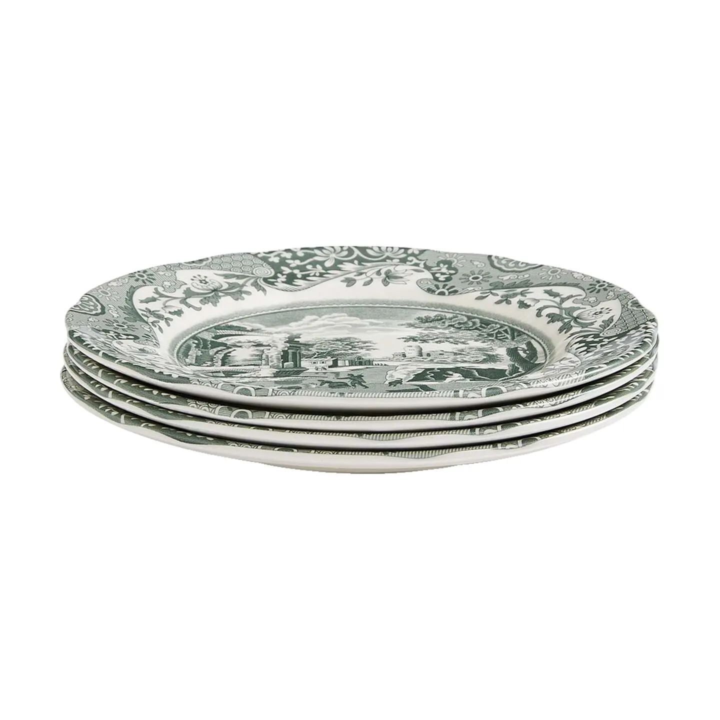 Spode Kagetallerkener Heritage Green Italian Tallerken - 4 stk. i Grøn/hvid, 3