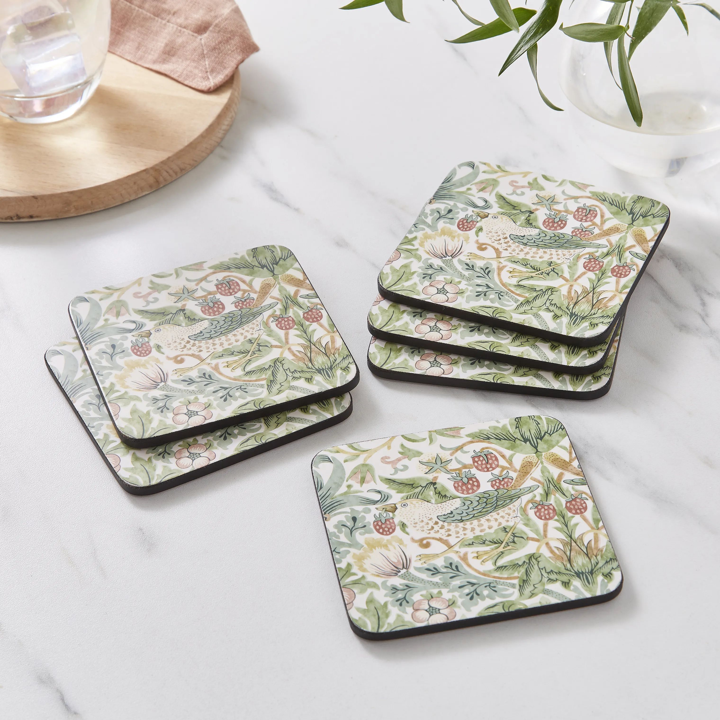 Pimpernel Glasbrikker og coasters Morris & Co Glasbrikker - 6 stk. i Lyserød/Grøn/blå, 2