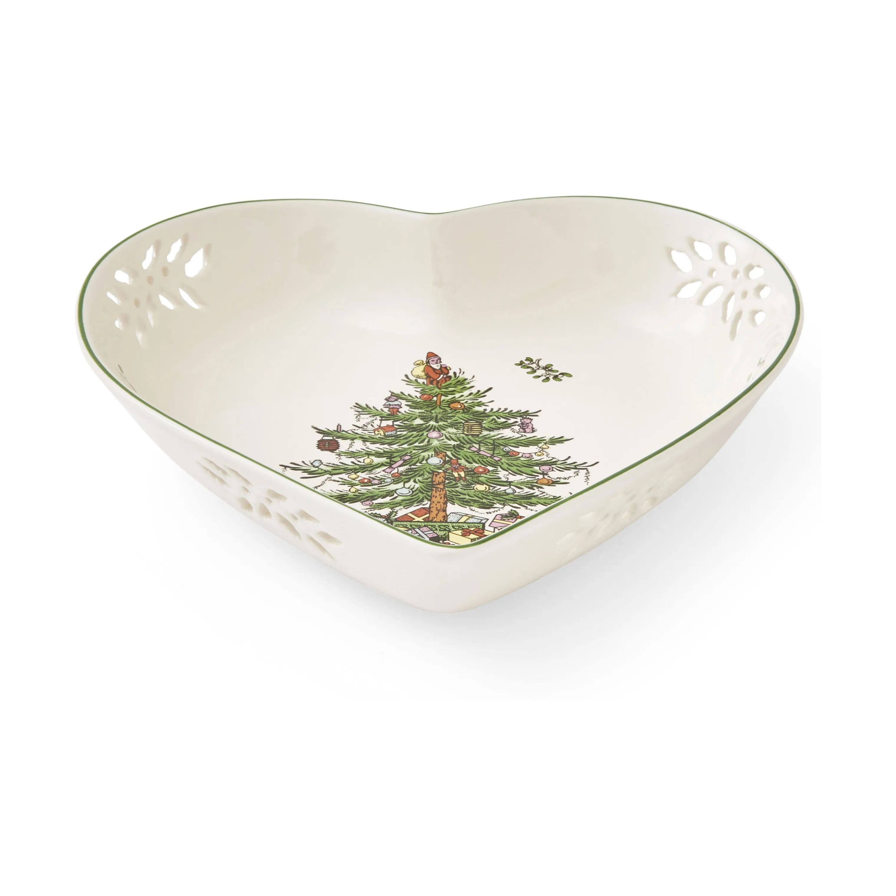 Spode Serveringsfade Christmas Tree Hjertefad i Hvid/grøn/rød, 4