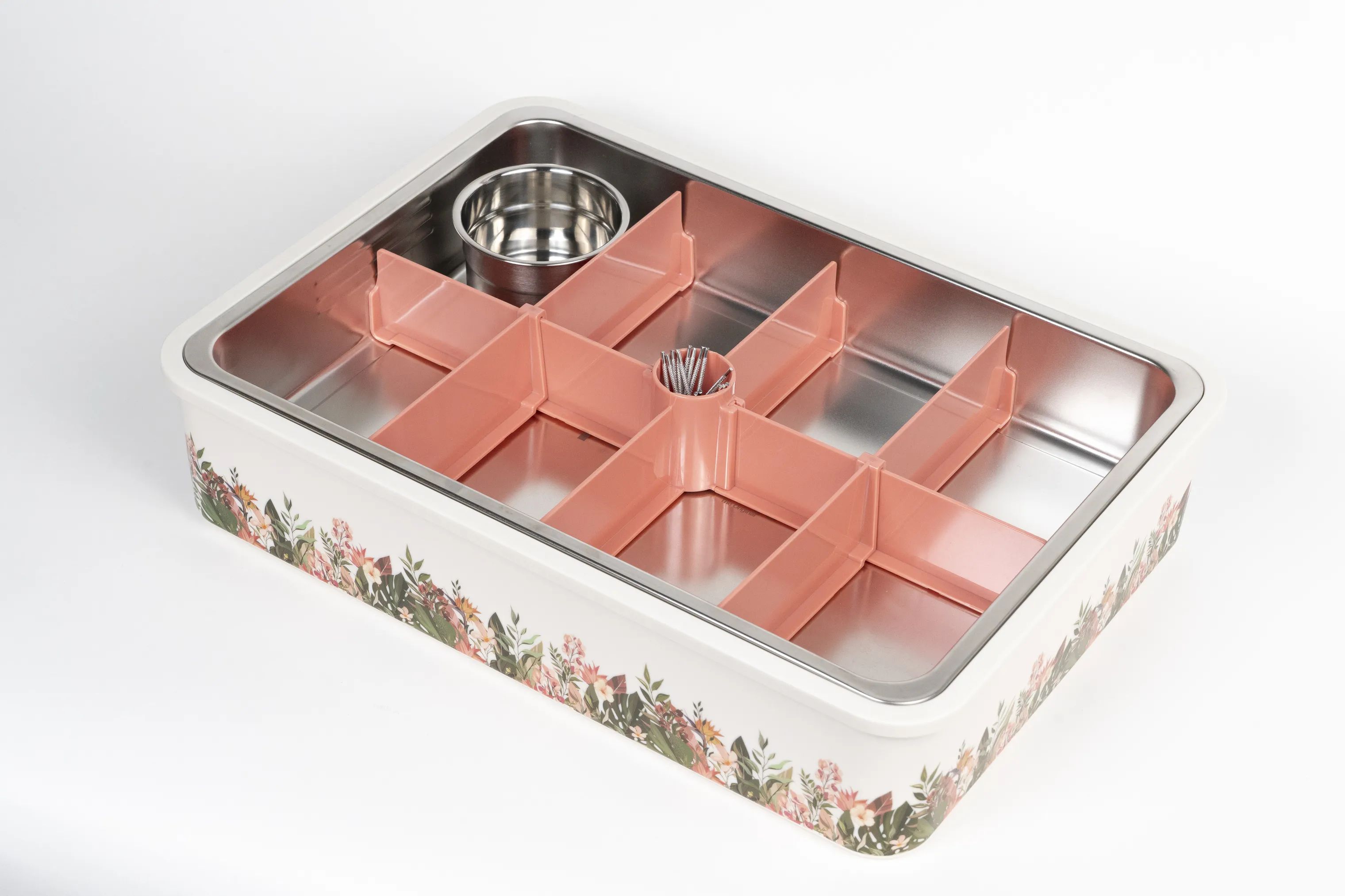 Platterbox Opbevaringsbokse Snack Box Tilbehørssæt - 21 dele i Hvid/Blomster, 6