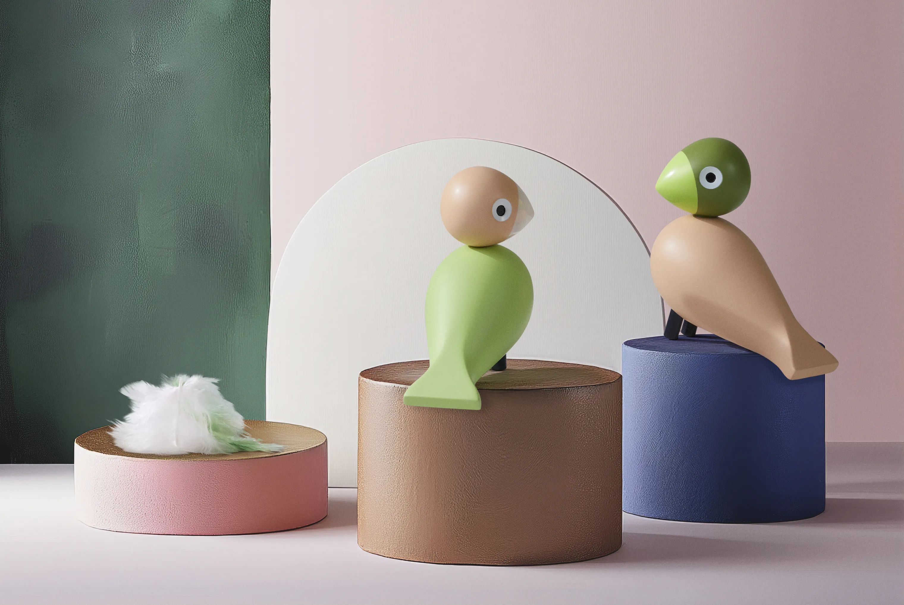 Kay Bojesen Dyrefigurer Turtelduer i Lys grøn/Rosa, 3