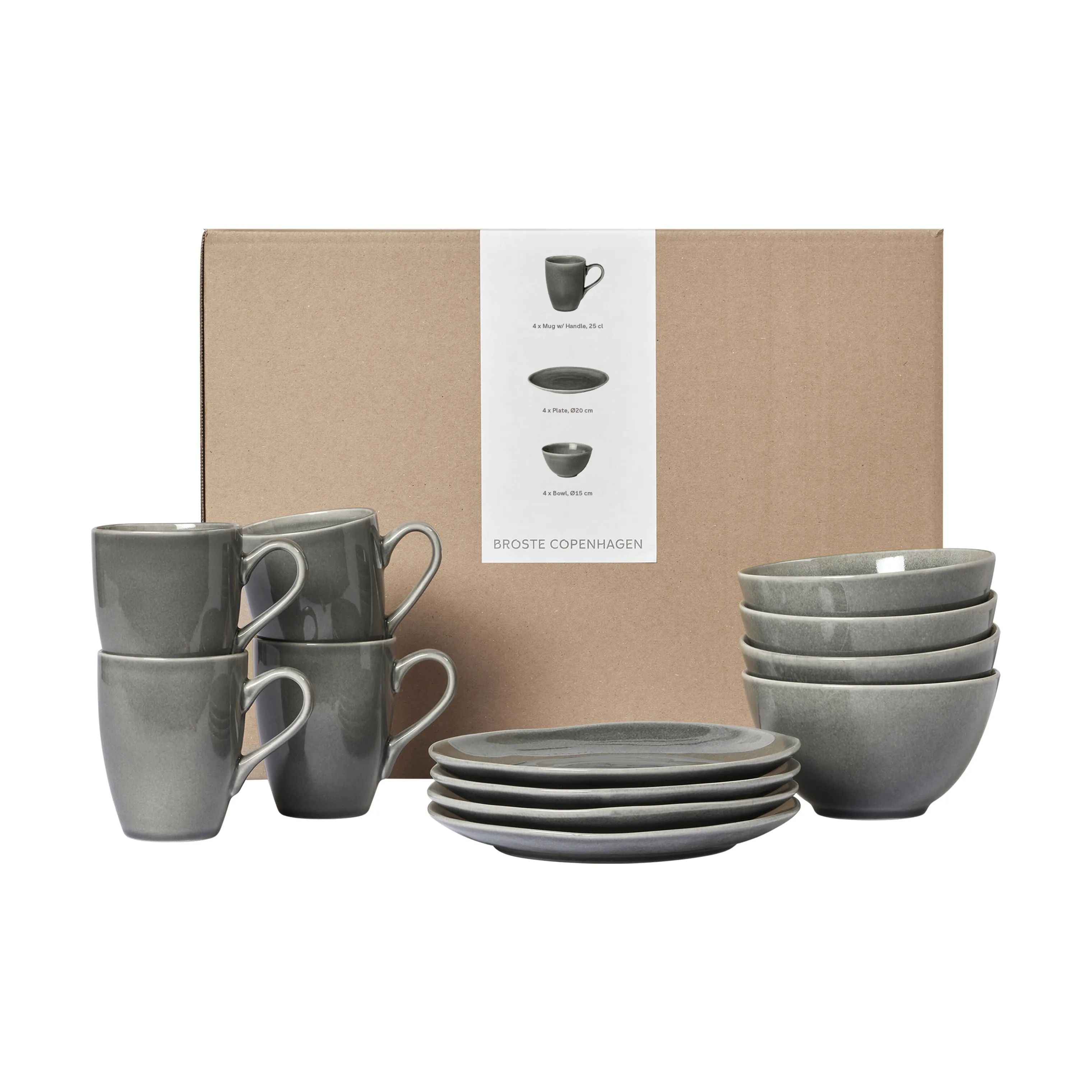 Broste Copenhagen Frokosttallerkener Nordic Rain Morgenmadssæt - 12 dele i 12 stk., 1