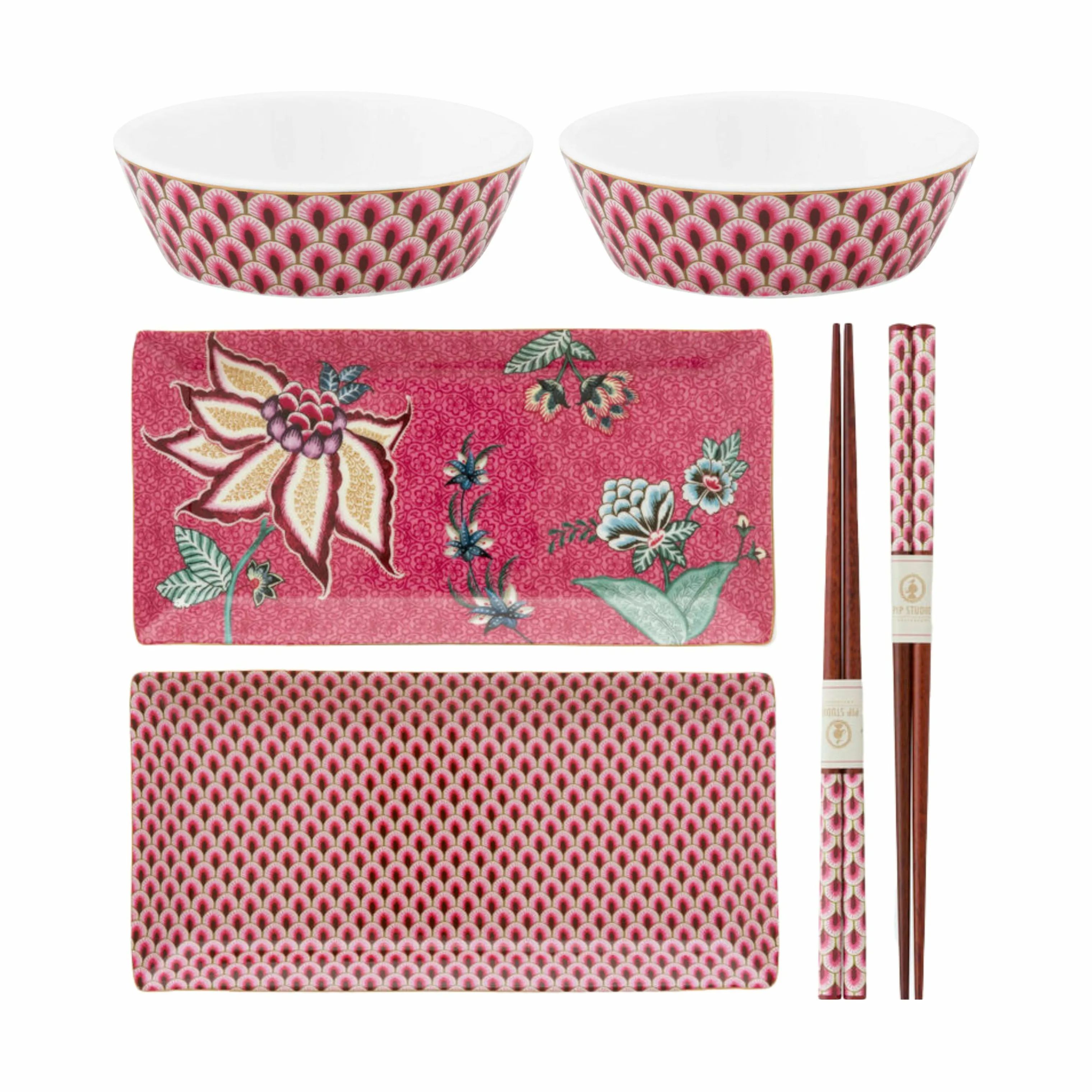 PIP Studio Bestiksæt Round Oriental Flower Festival Sushisæt - 5 dele i Pink, 1