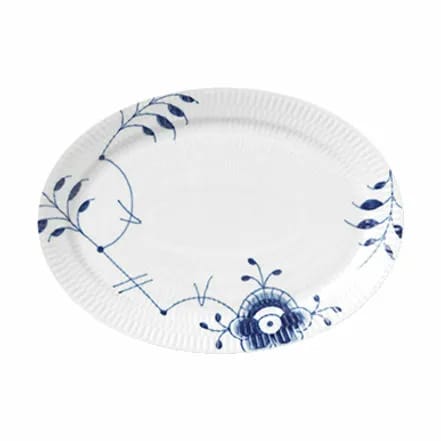 Royal Copenhagen Serveringsfade Blå Mega Riflet Oval Tallerken i 28 cm, 1