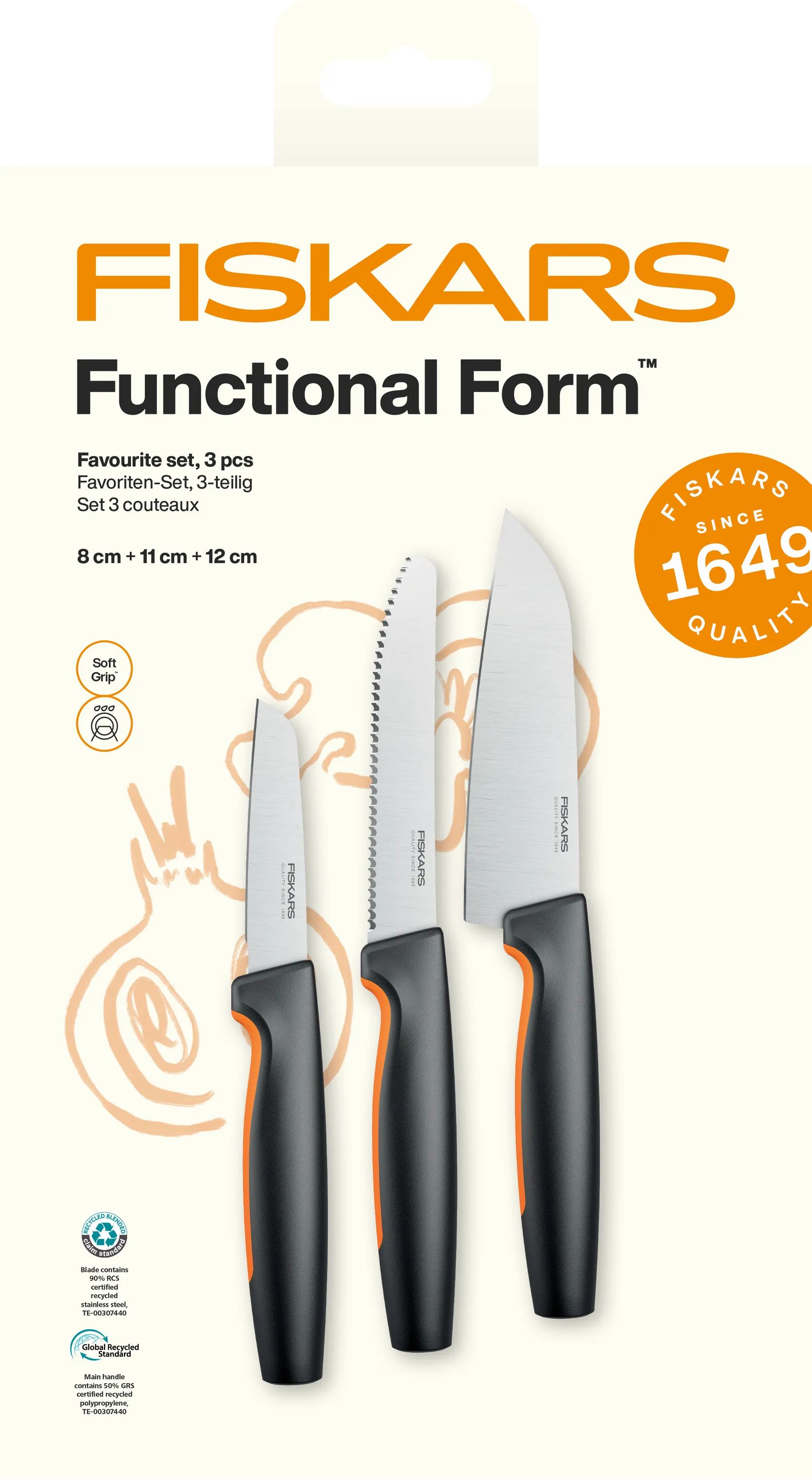 Fiskars Knivsæt Functional Form Favorit Knivsæt - 3 dele i Sort/Orange, 2