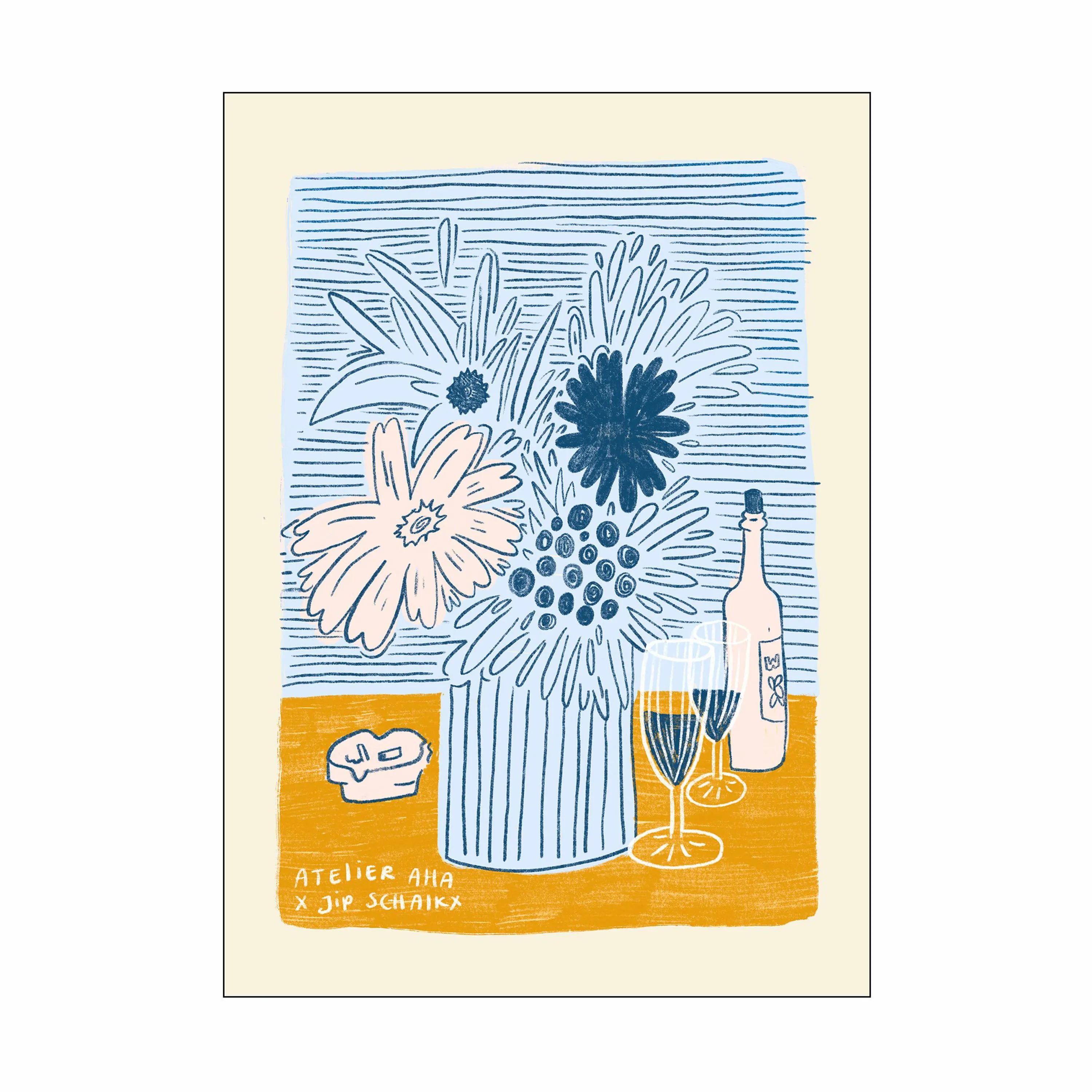 Poster&Frame Plakater Plakat - Anouk Wine Flowers i Blå/orange, B30 x L40 cm, 1