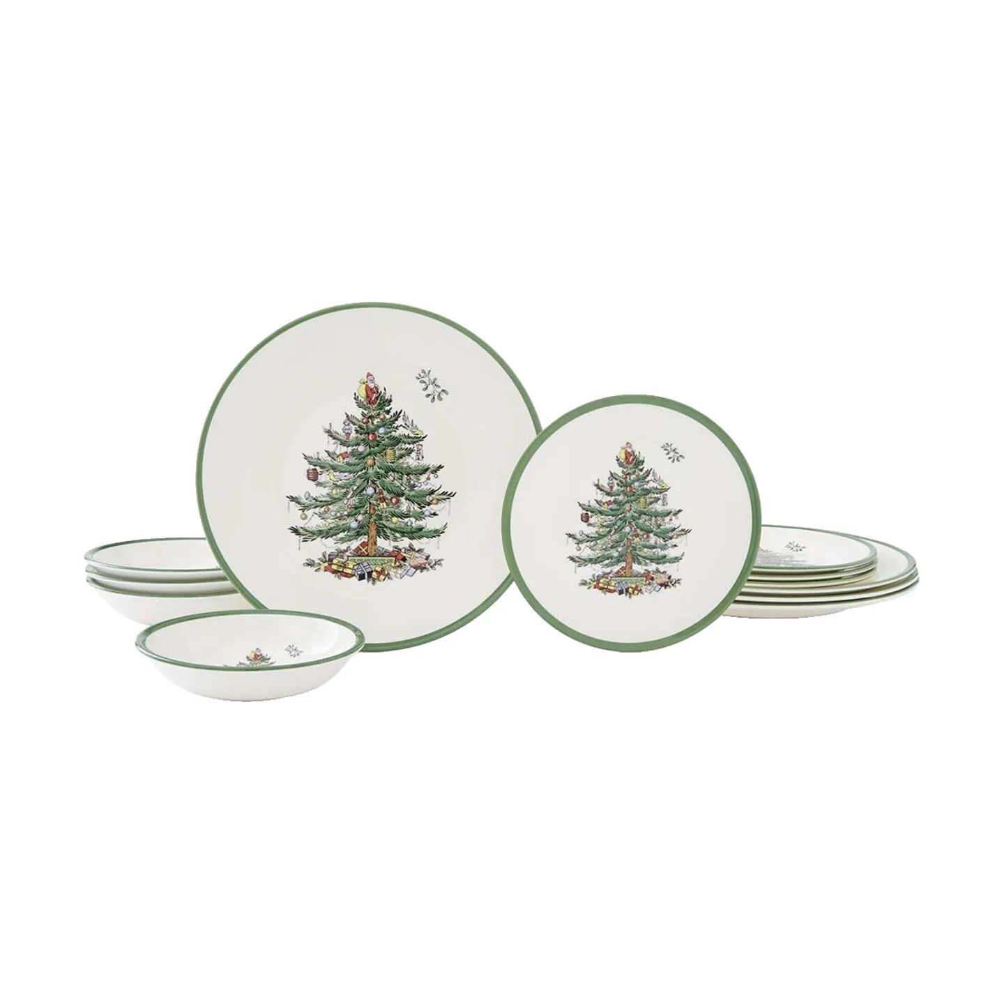 Spode Middagstallerkener Christmas Tree Stelsæt - 12 dele i Rød/grøn/hvid, 1