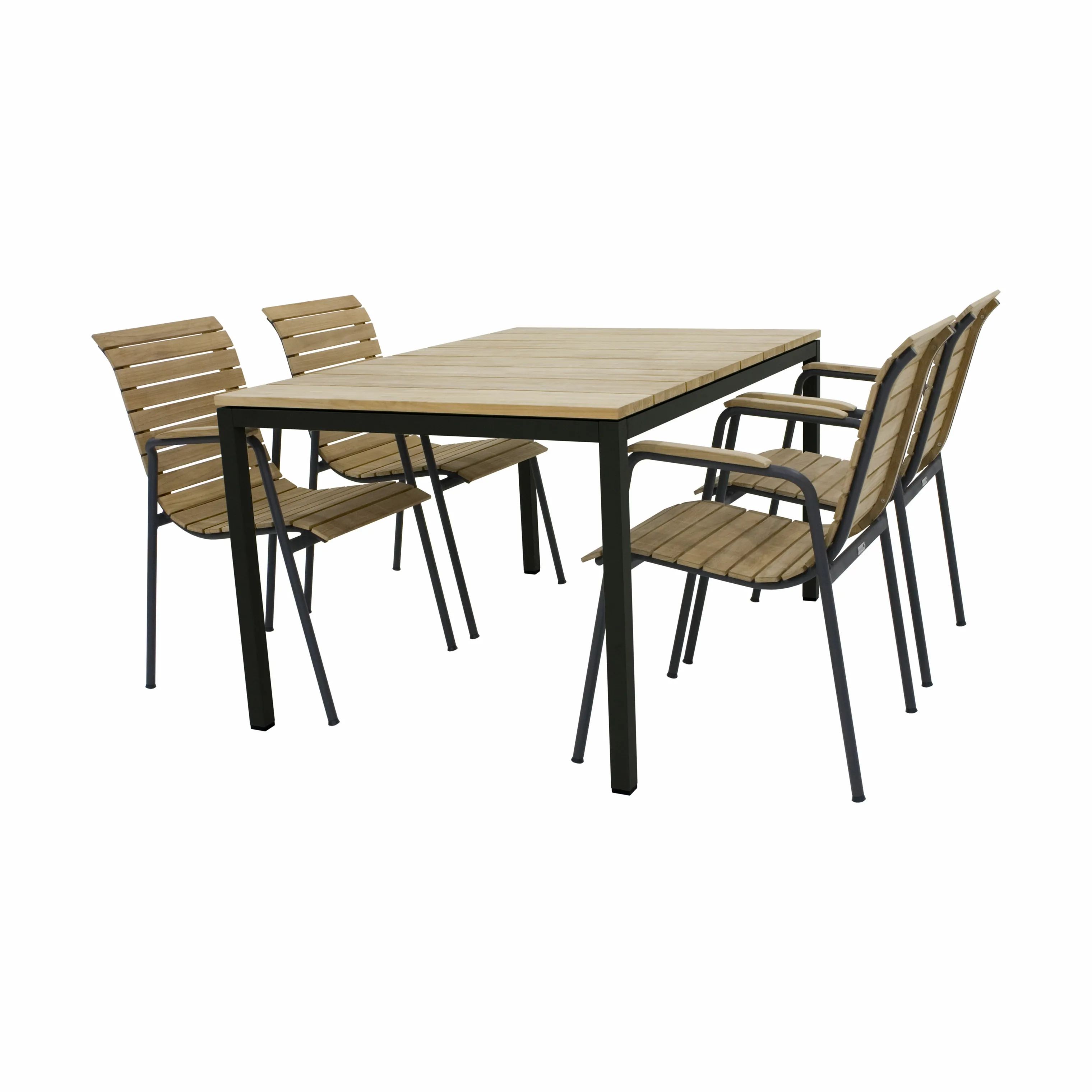 Mandalay Havemøbelsæt Toscana & Bellevue Havemøbelsæt - 5 dele i Antracit/Teak, 1 bord (L 132 cm) og 4 stole, 1