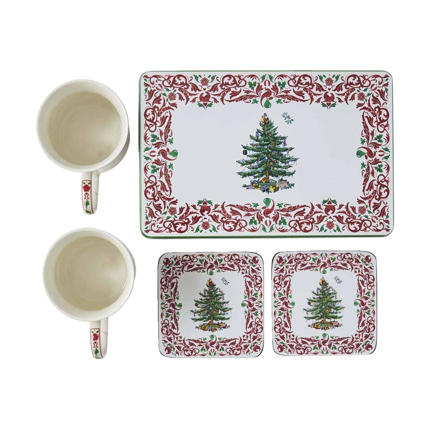 Spode Krus og kopper med hank Christmas Tree Krus- og dåsesæt - 5 dele i Rød/grøn/hvid, 4
