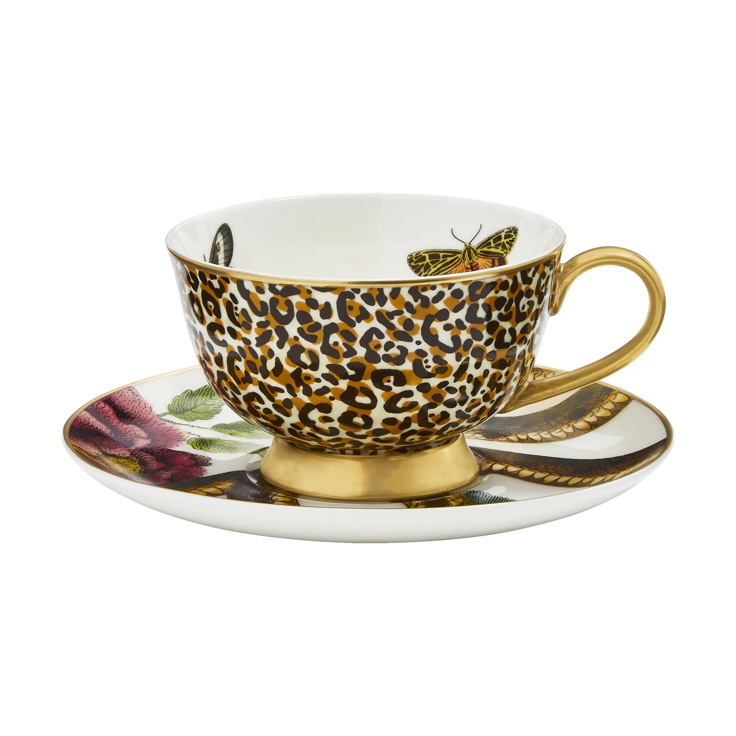 Spode Krus og kopper med hank Creatures Of Curiosity Tekop m. underkop i Leopard/guld, 1