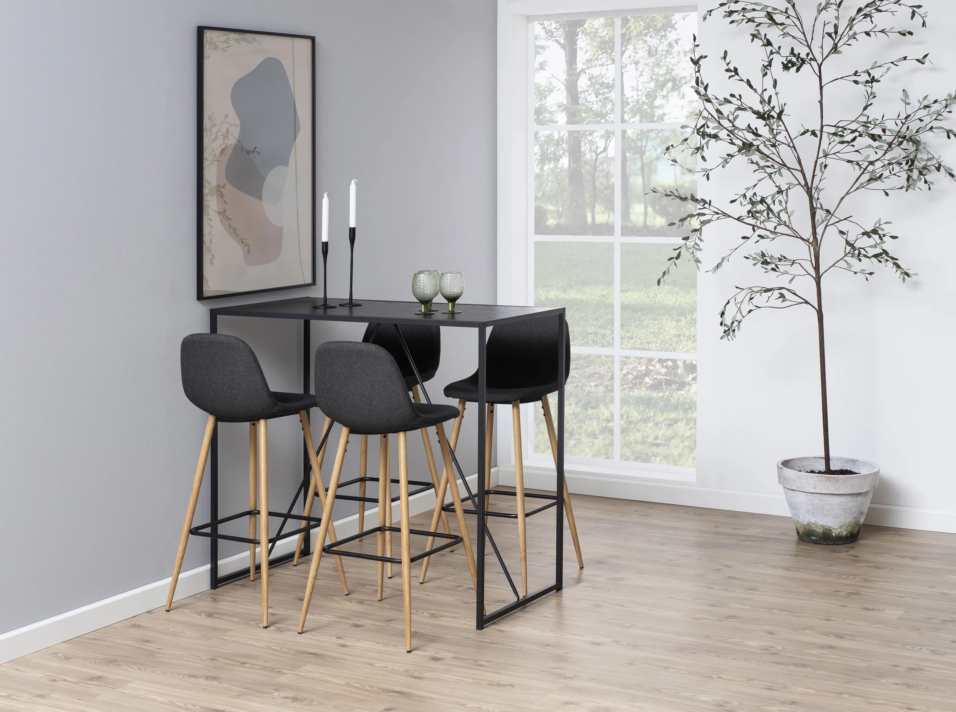 CASA Living Barstole Wilma Barstol - 2 stk. i Mørkegrå/eg, 2