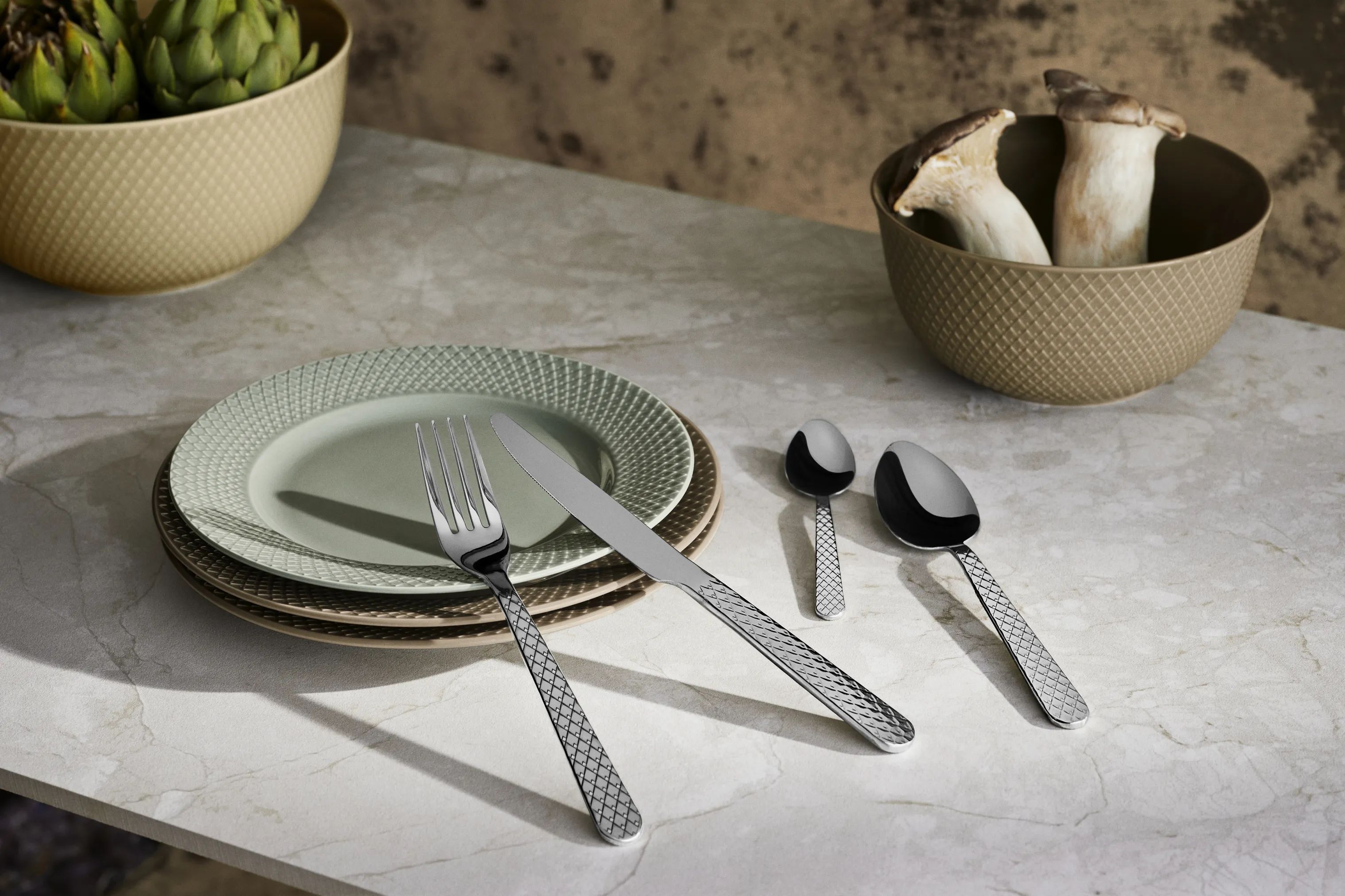 Lyngby Porcelæn Frokosttallerkener Rhombe Earth Frokosttallerken i Moss, 6