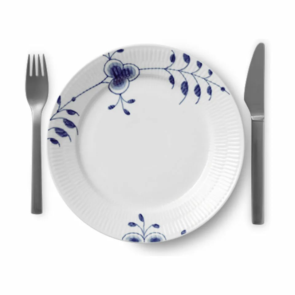 Royal Copenhagen Frokosttallerkener Blå Mega Riflet Frokosttallerken #8 i Koboltblå/hvid, 4
