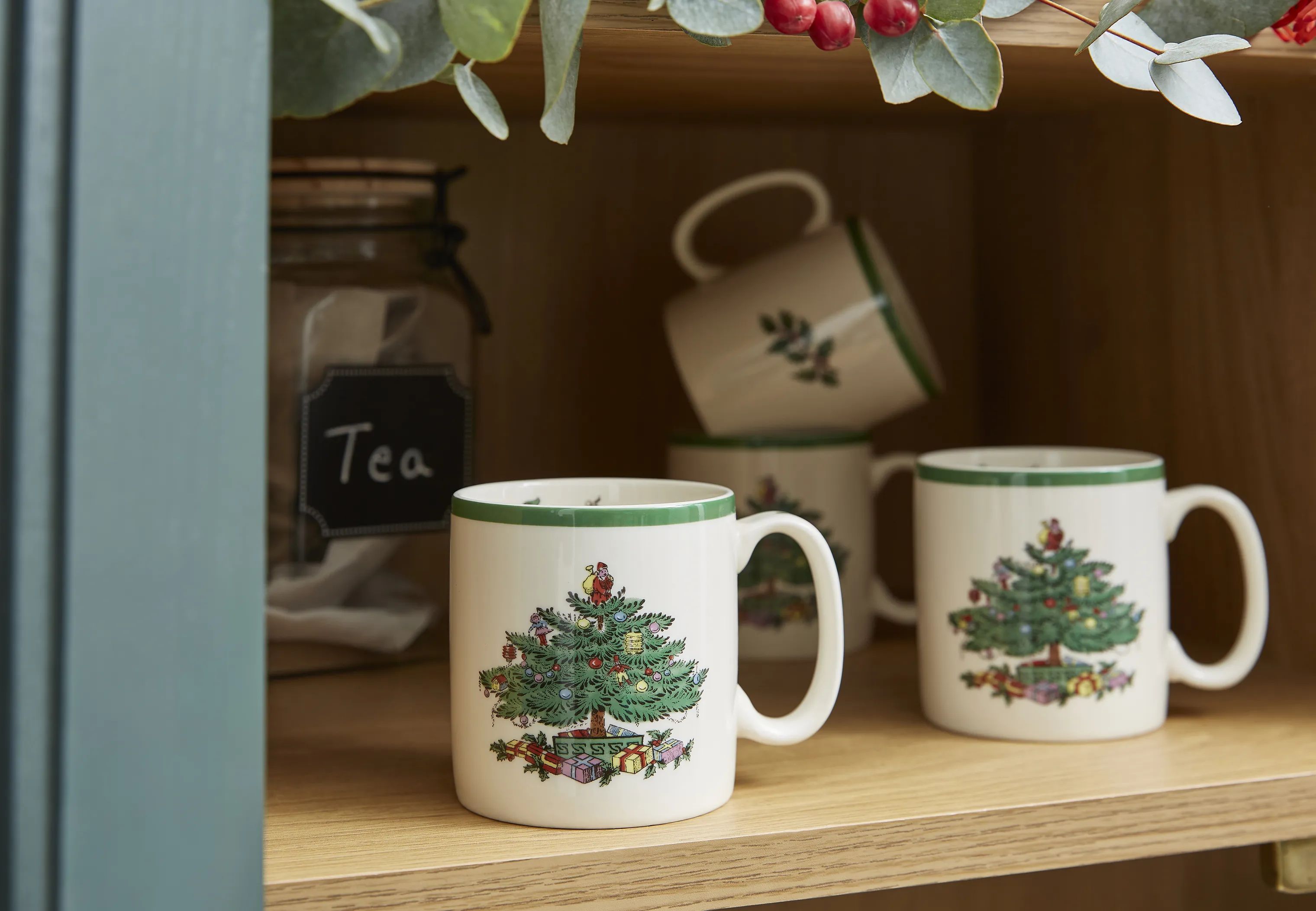 Spode Krus og kopper med hank Christmas Tree Krus i Hvid/grøn/rød, 2