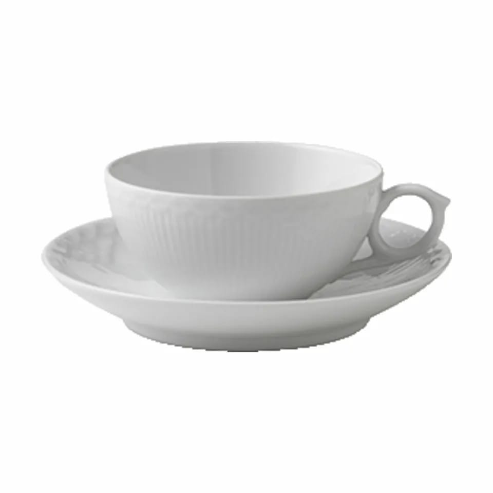 Royal Copenhagen Krus og kopper med hank Hvid Halvblonde Kop m. underkop - 2 dele i Hvid, 20 cl, 1