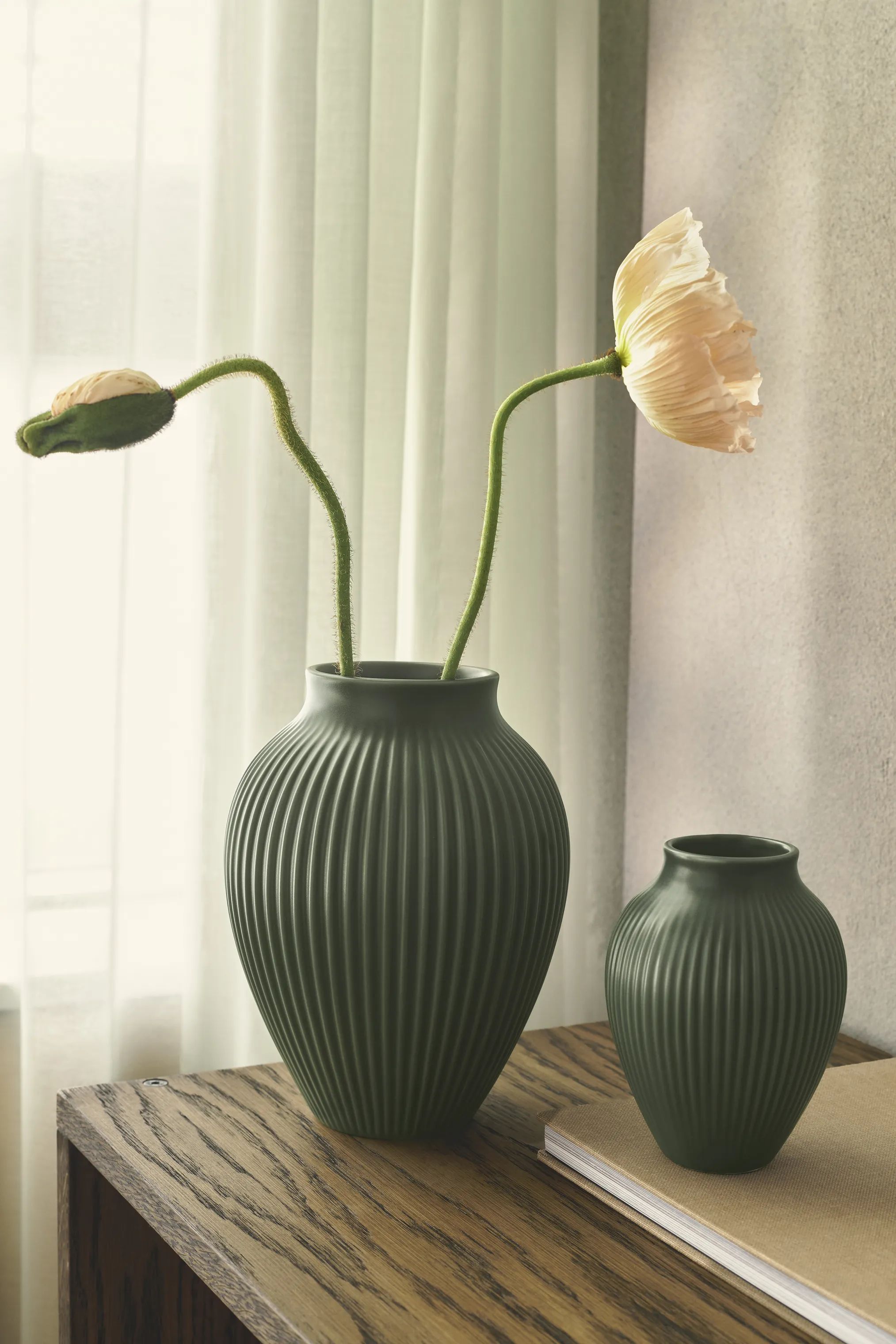 Knabstrup Keramik Vaser Riller Vase i ripple mat celadon green, 14 cm, 3