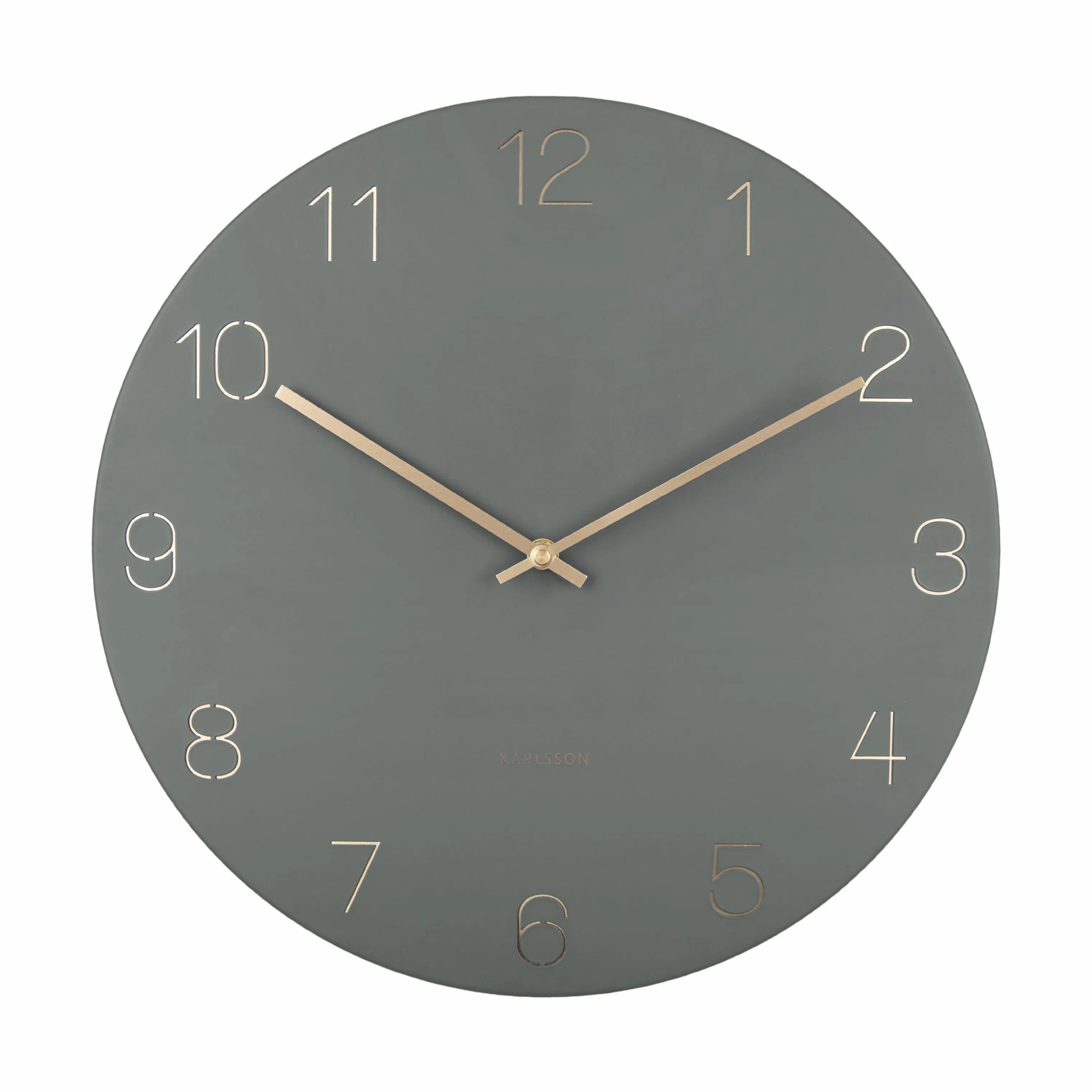Karlsson Vægure Charm Engraved Numbers Vægur i Jungle Green Brass, 40 cm, 1
