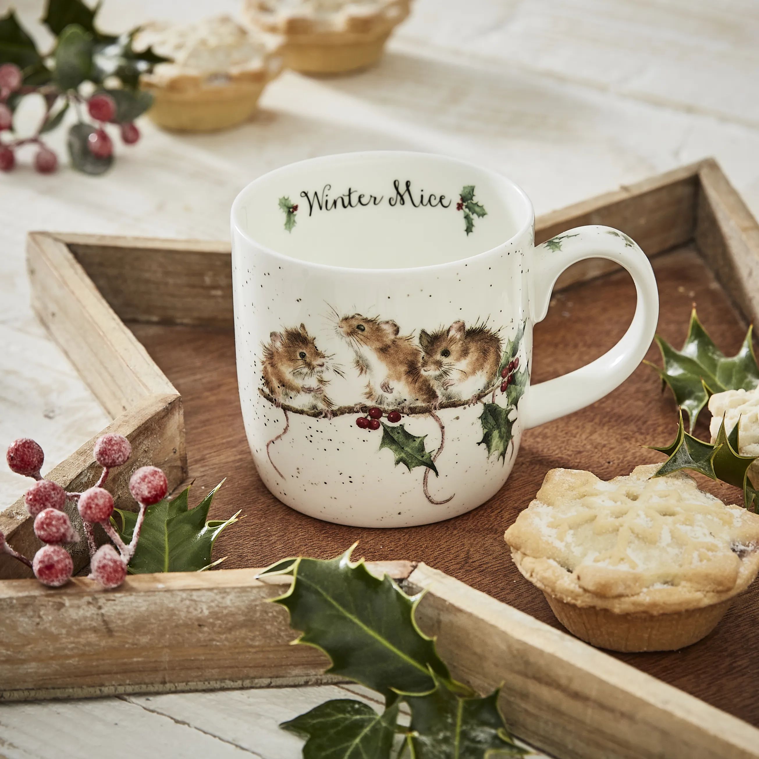 Royal Worcester Krus og kopper med hank Wrendale Krus - Winter mice i Festlige mus, 2
