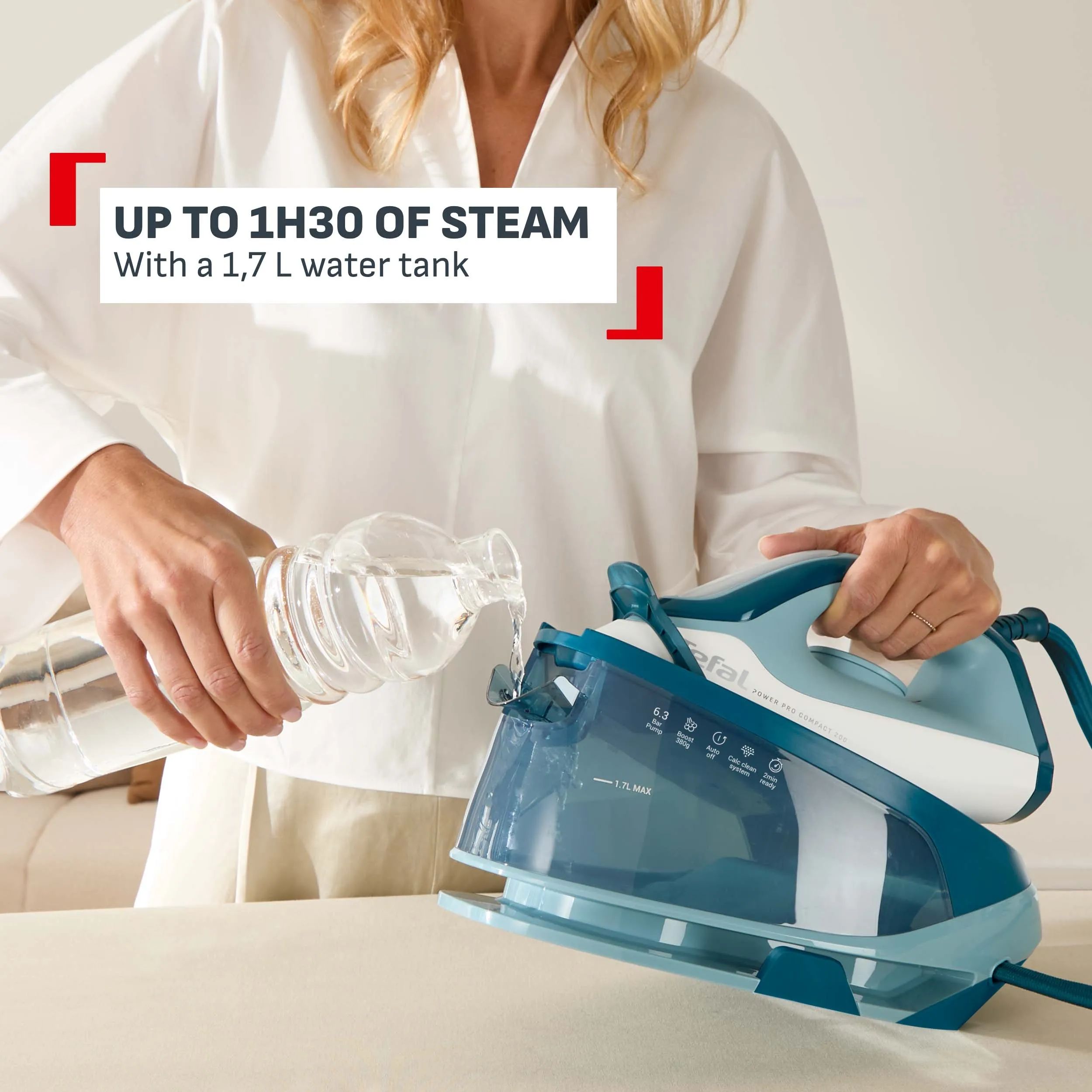 Tefal Strygejern Power Pro Compact Dampstrygejern i Blå / hvid, 3