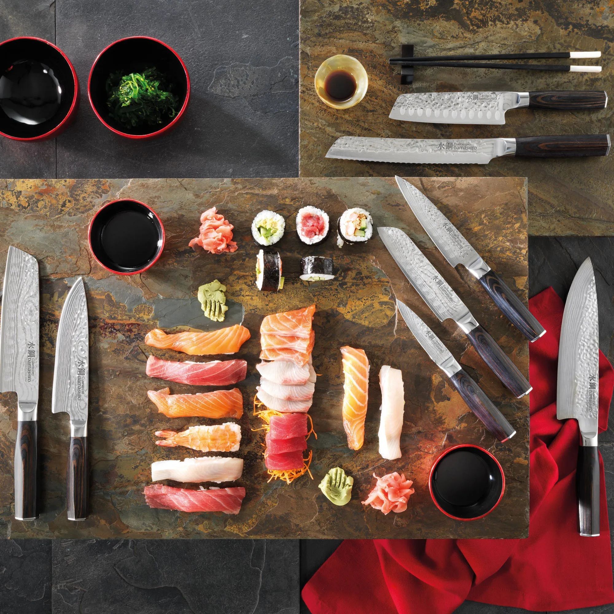 THE CUSTOM CHEF™ Santokuknive Cuisine::pro® Damashiro® EMPEROR Cuisine::pro Damashiro EMPEROR Santokukniv i Sølv/sort, 4