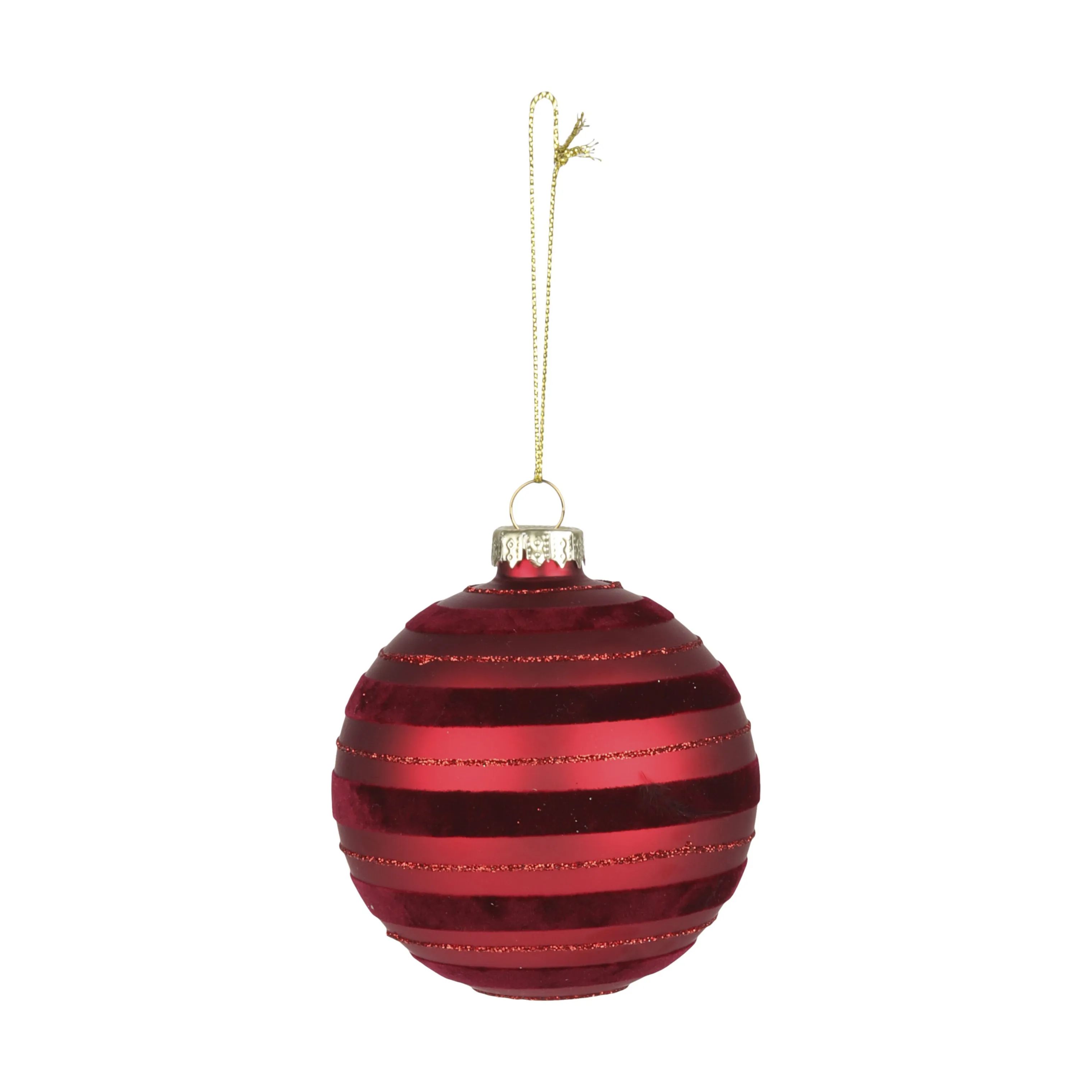 Casa Christmas Julekugler Julekugle i Mat rød/velour stribe, 1