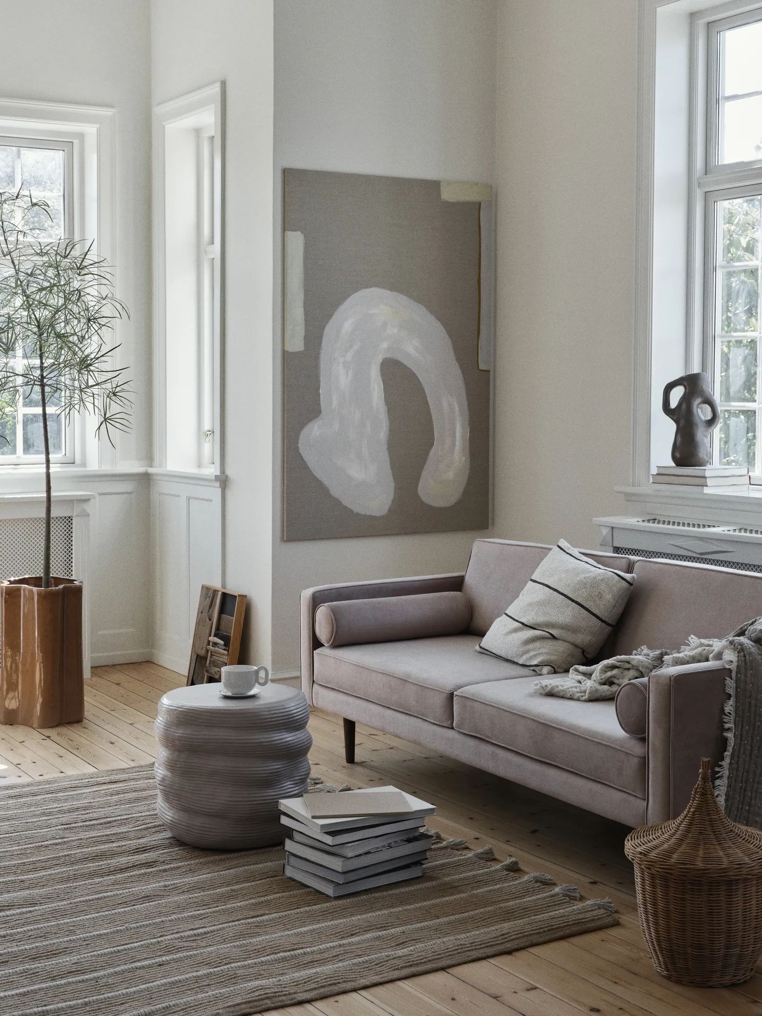 Broste Copenhagen Hovedpudebetræk Sigrid Pudebetræk i Light Beige/Black, B40 x L60 cm, 2