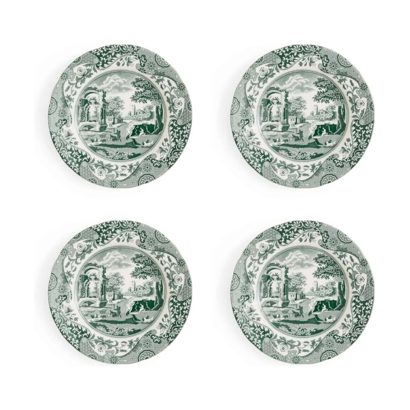 Spode Kagetallerkener Heritage Green Italian Tallerken - 4 stk. i Grøn/hvid, 1