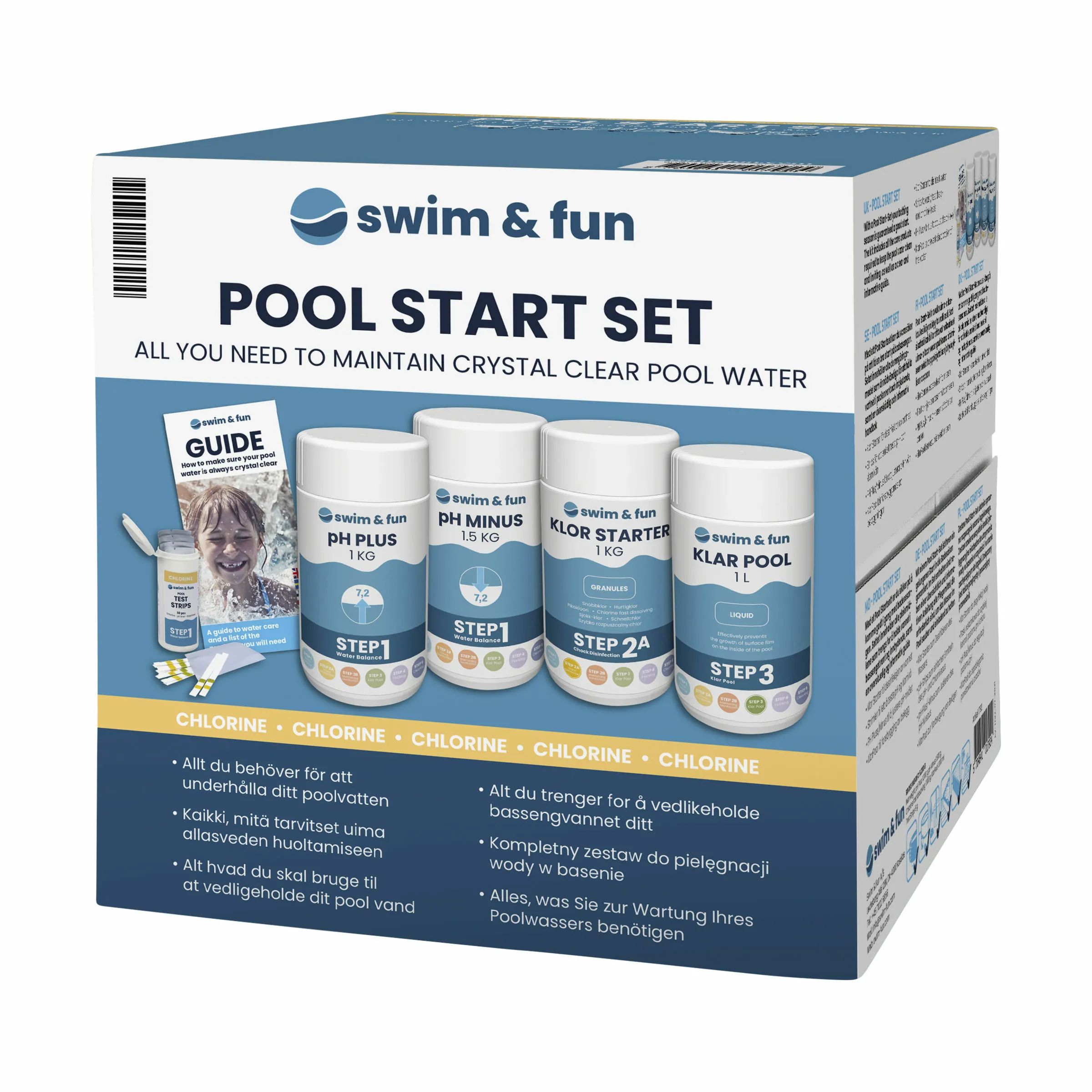 Swim & Fun Poolrengøring Vandplejemiddel Startsæt - 5 dele i hvid, 1