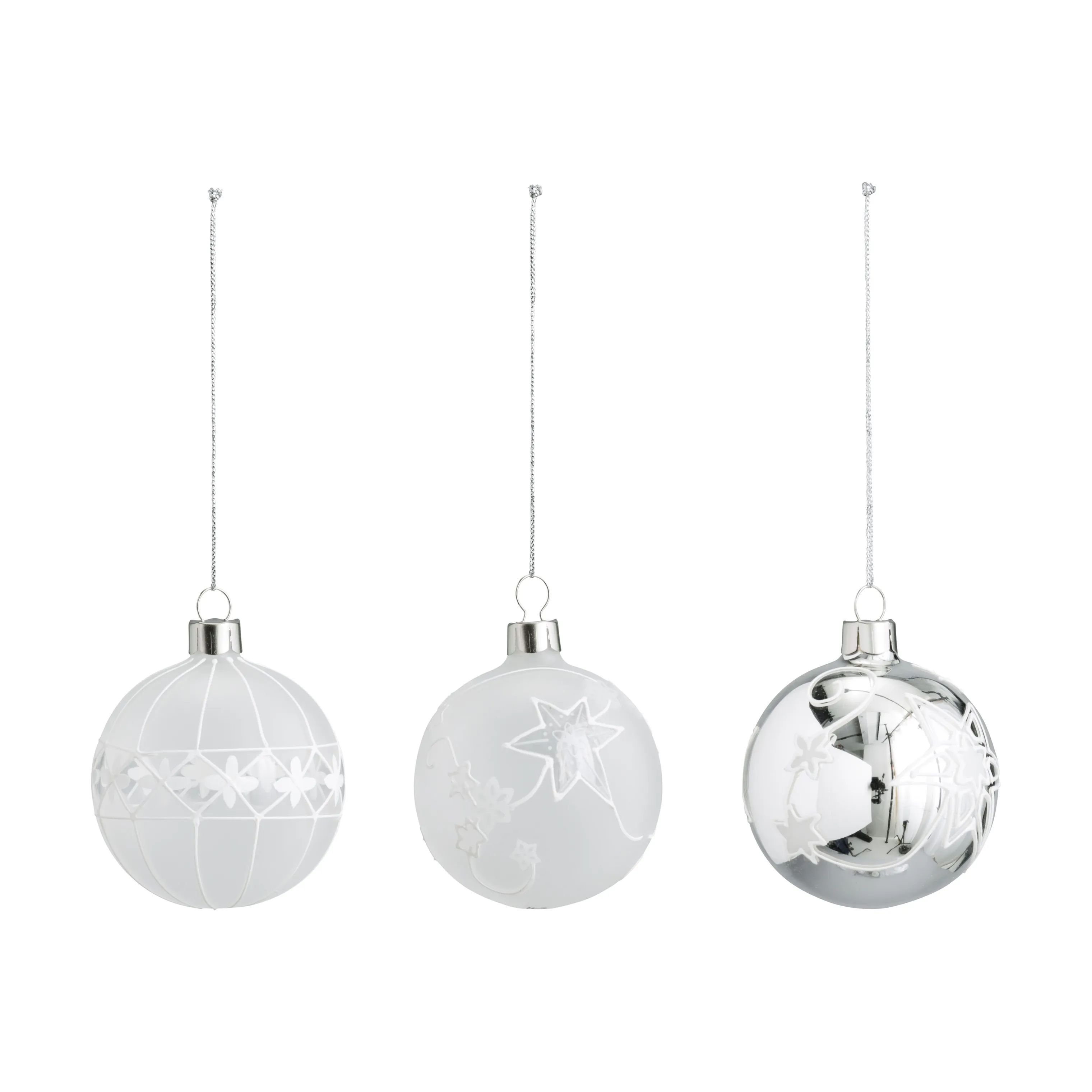 Jette Frölich Design Julekugler Julekugler - 3 stk. i Hvid / Sølv, 1