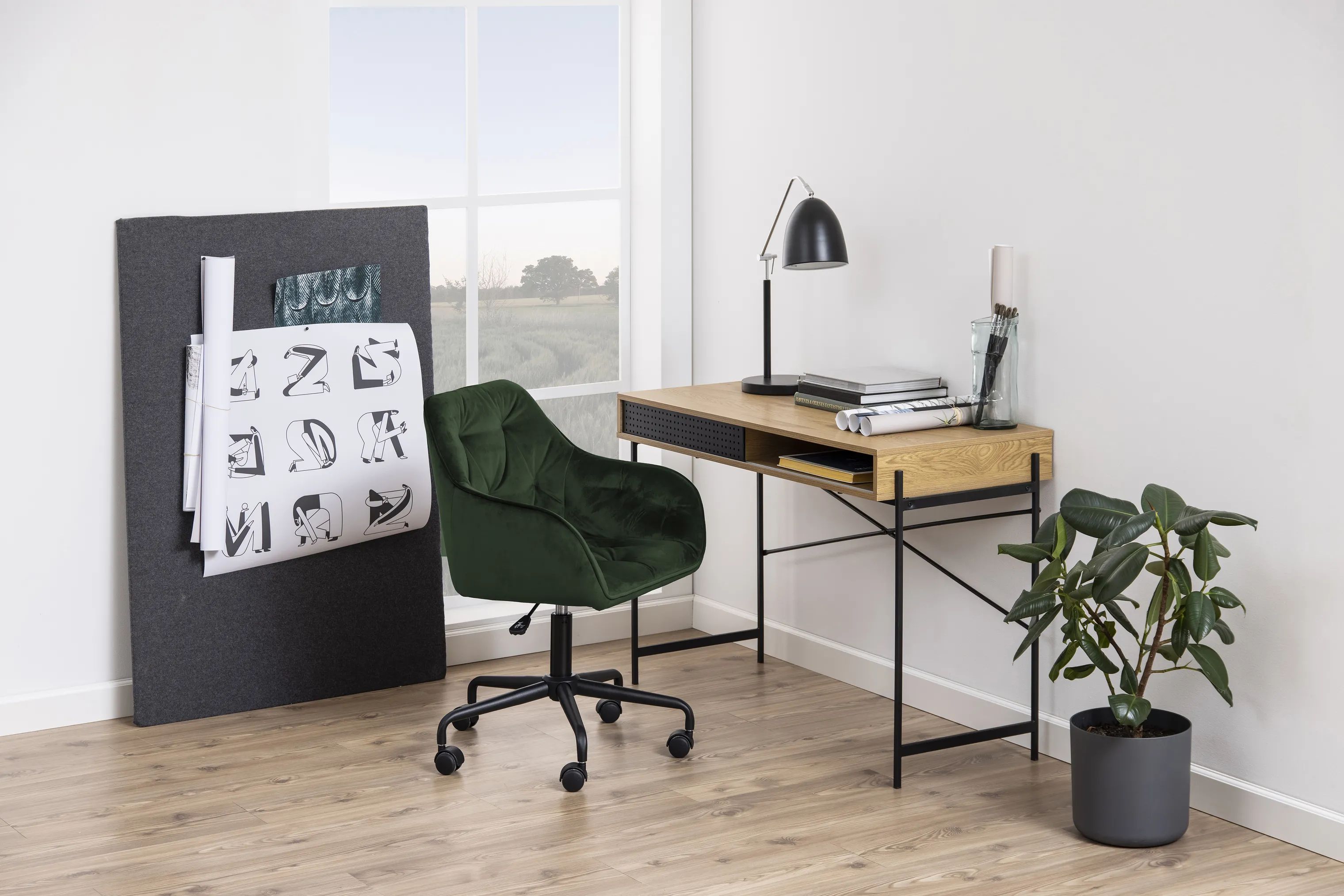 CASA Living Skrivebordsstole Brooke Skrivebordsstol i Skovgrøn/sort, 2