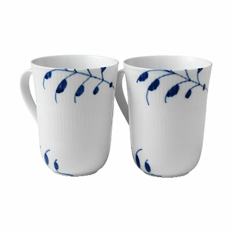 Royal Copenhagen Krus og kopper med hank Blå Mega Riflet Krus - 2 stk. i Koboltblå/hvid, 36 cl, 4