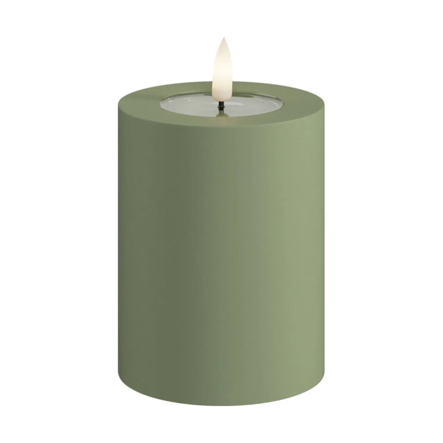 Deluxe Homeart LED-lys Real Flame LED Udendørs Bloklys i Støvet Grøn, H10 x Ø7,5 cm, 1
