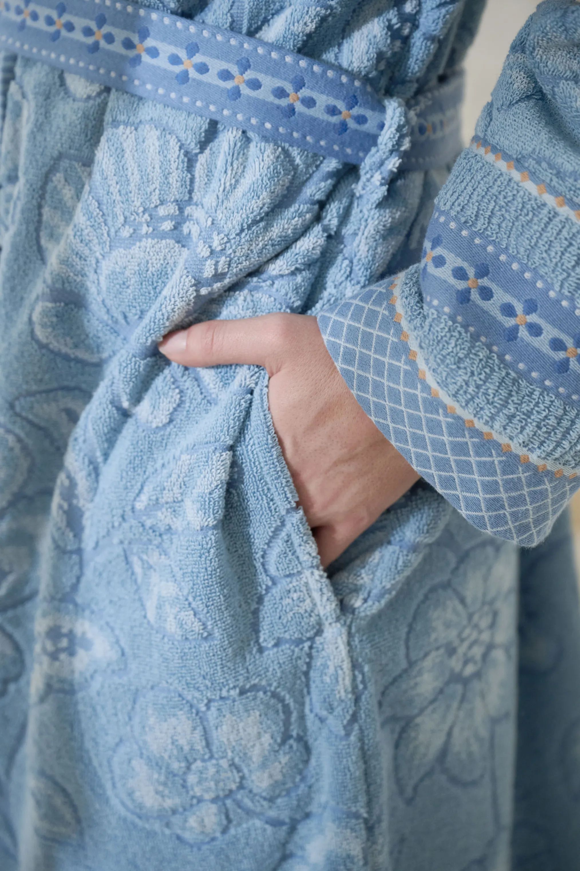 PIP Studio Morgenkåber Jasmin Jacquard Badekåbe i Light Blue, Str. XL, 2