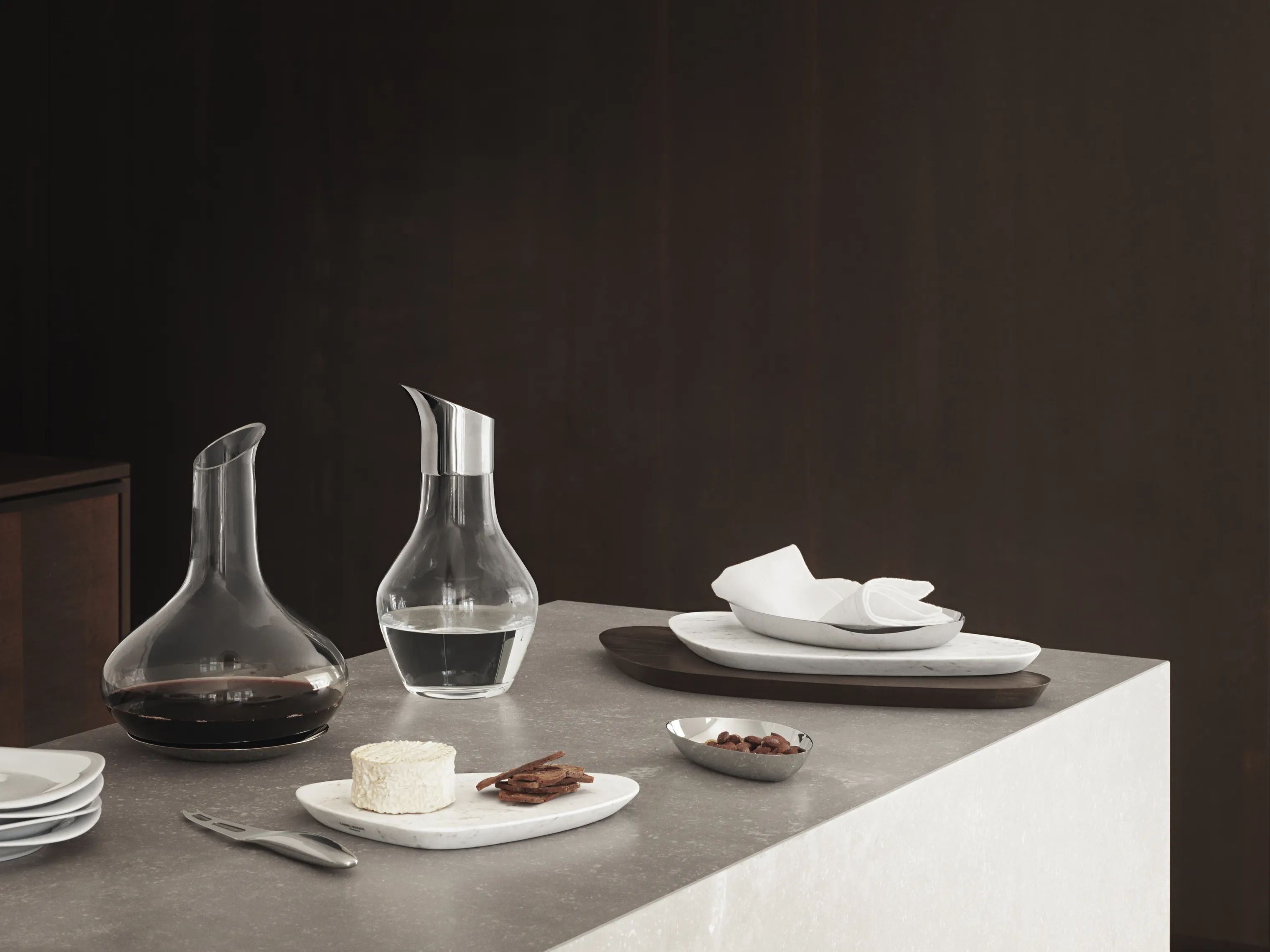 Georg Jensen Vinkarafler Sky Vinkaraffel m. coaster i Klar/Stål, 3