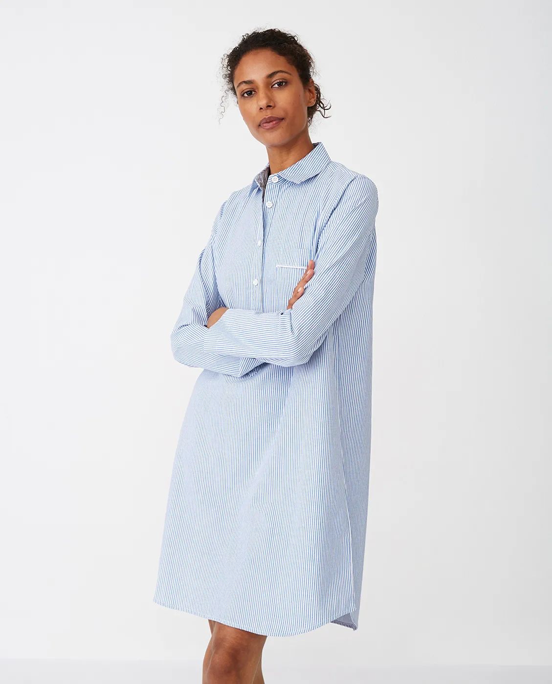 Lexington Pyjamas Icons Pyjamasskjorte Organic Dame i Blue/White, M, 5