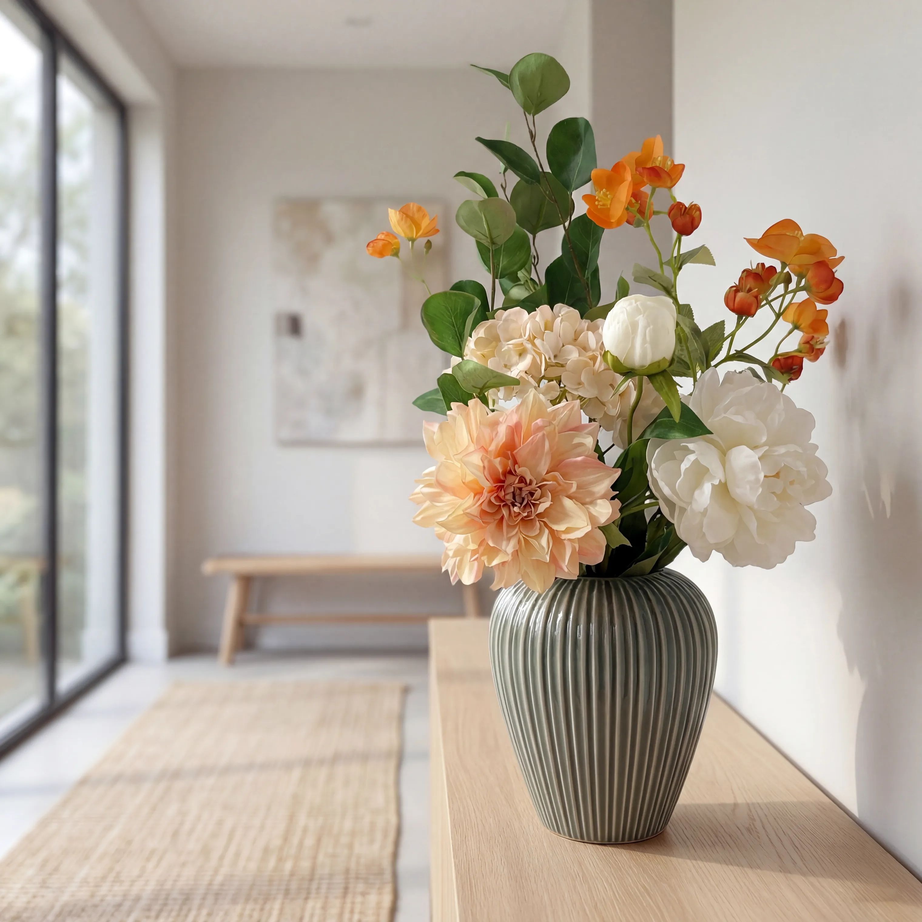 everbloom Kunstige blomster Kunstig Blomsterbuket i Orange/Hvid, 5