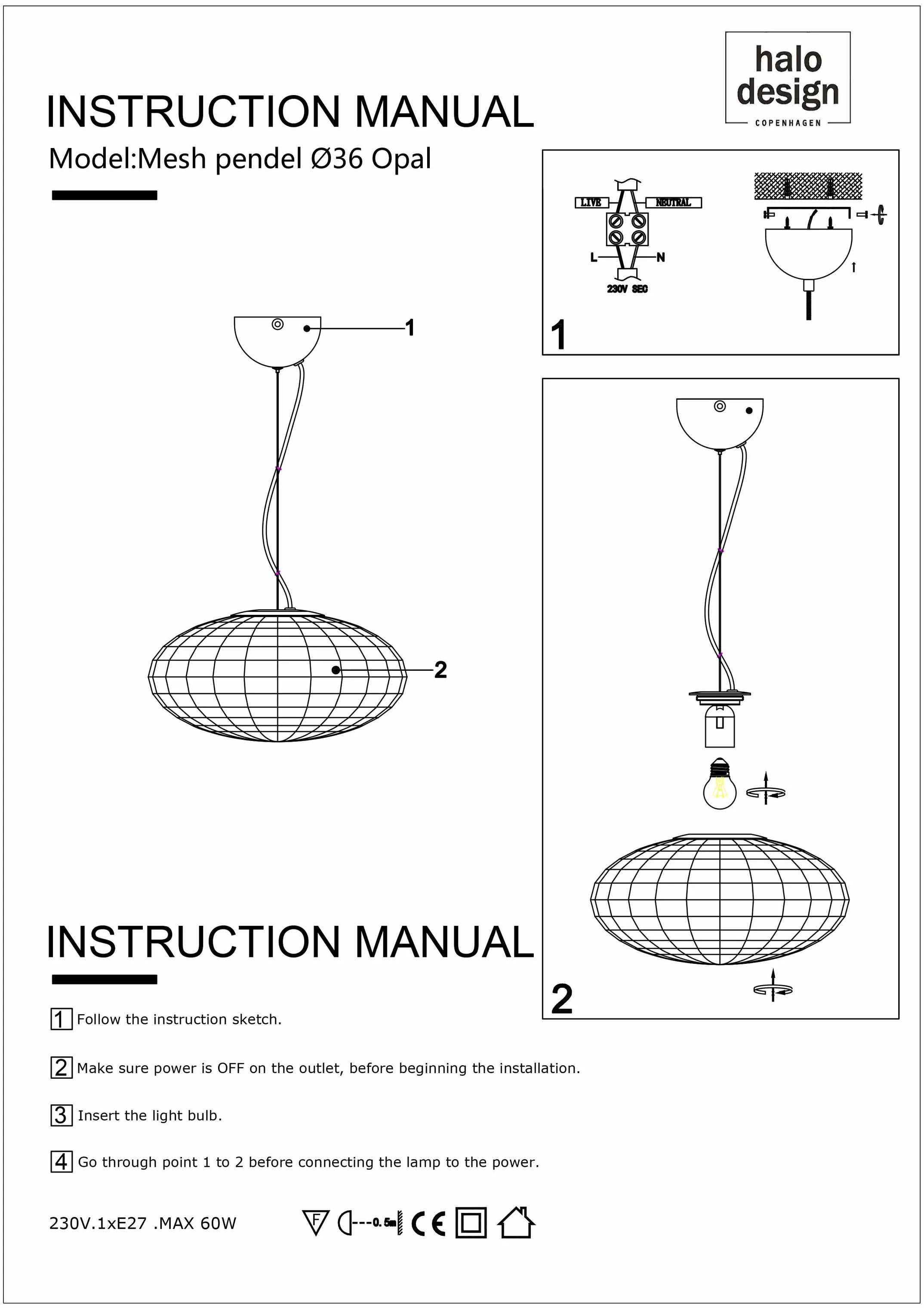 Halo Design Pendler Mesh Pendel i Opal, 36 cm, 3