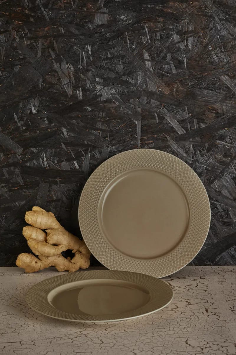 Lyngby Porcelæn Frokosttallerkener Rhombe Earth Frokosttallerken - 2 stk i Clay, 2