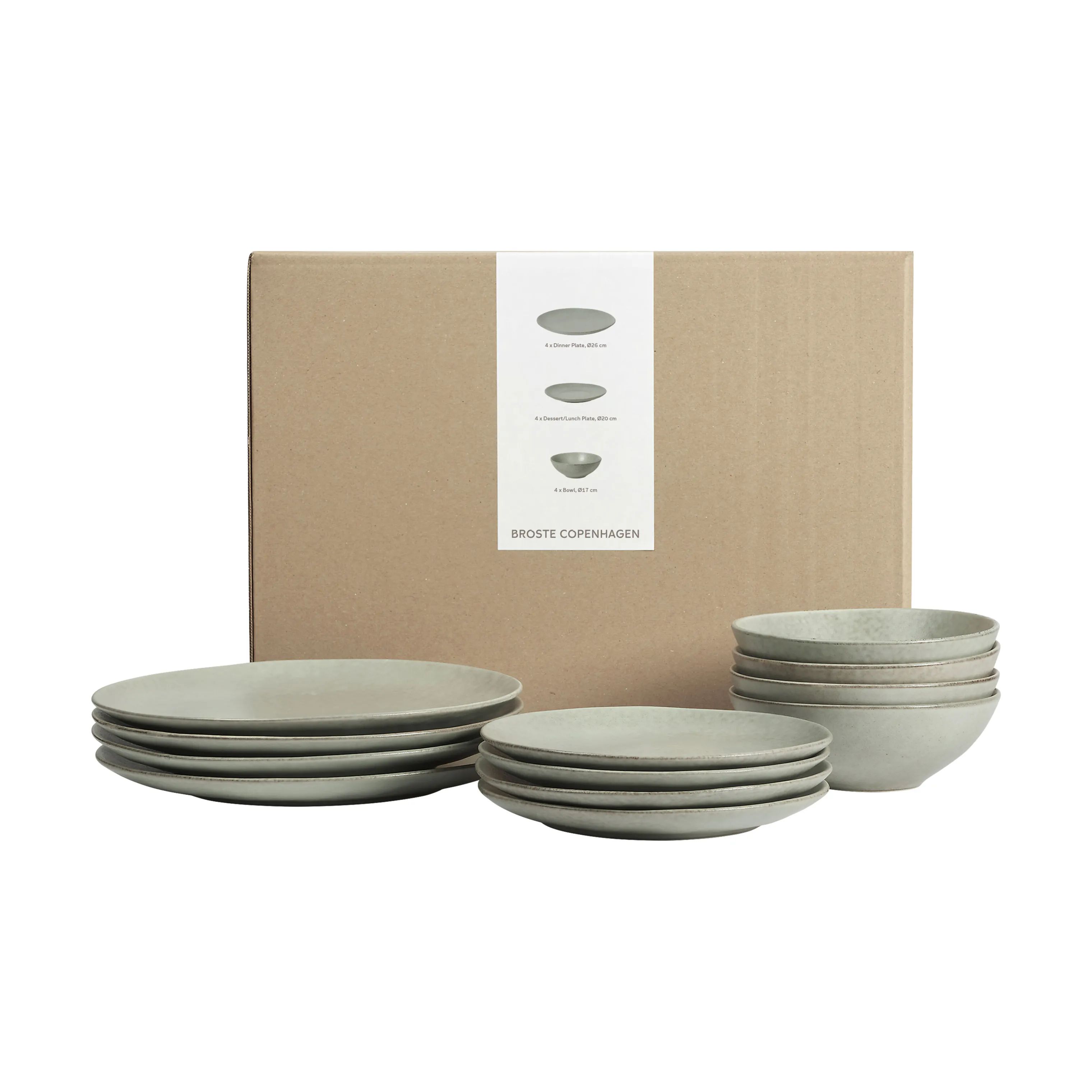 Broste Copenhagen Middagstallerkener Nordic Marsh Middagssæt - 12 dele i Light Dusty Green, 1