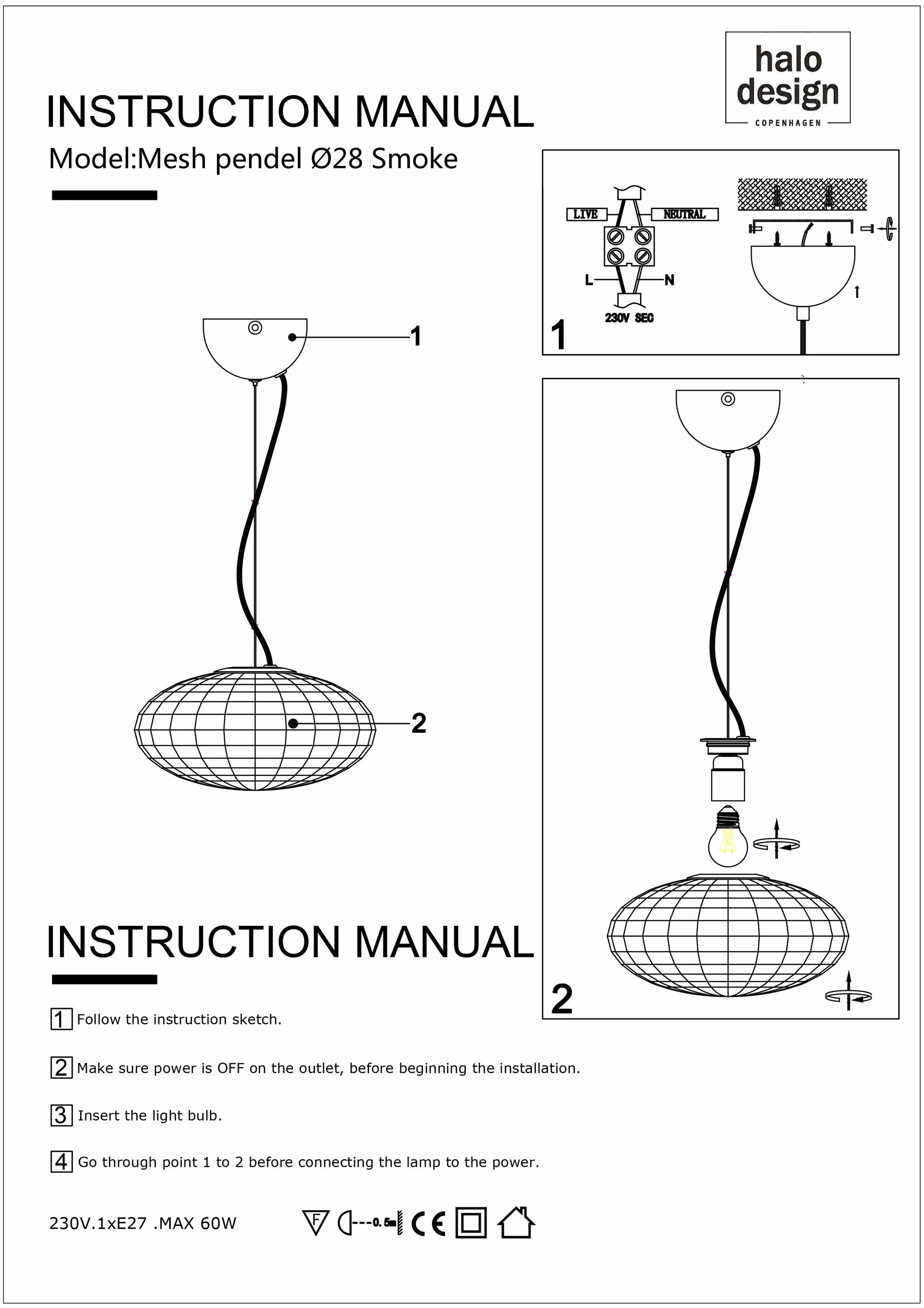 Halo Design Pendler Mesh Pendel i Smoke, 28 cm, 3