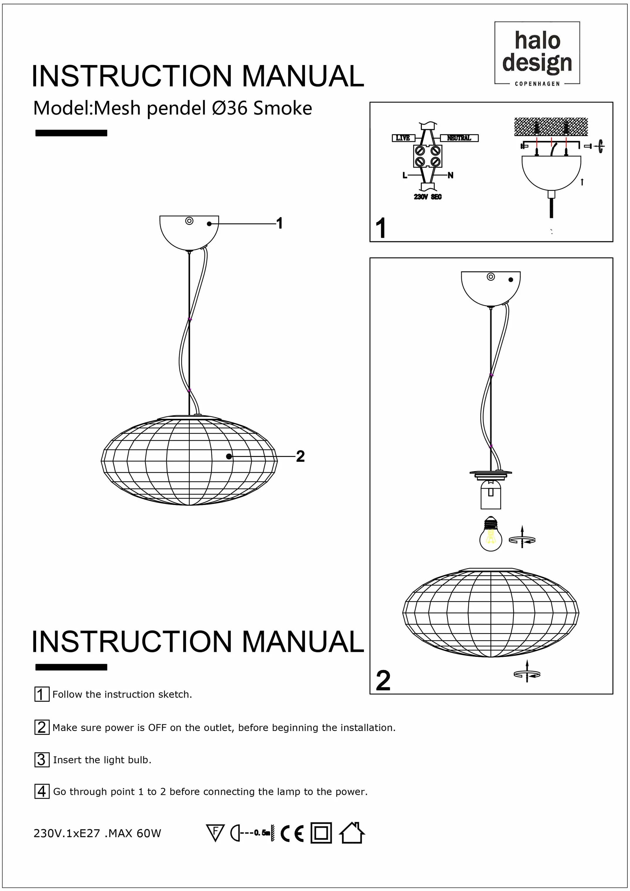 Halo Design Pendler Mesh Pendel i Smoke, 36 cm, 3