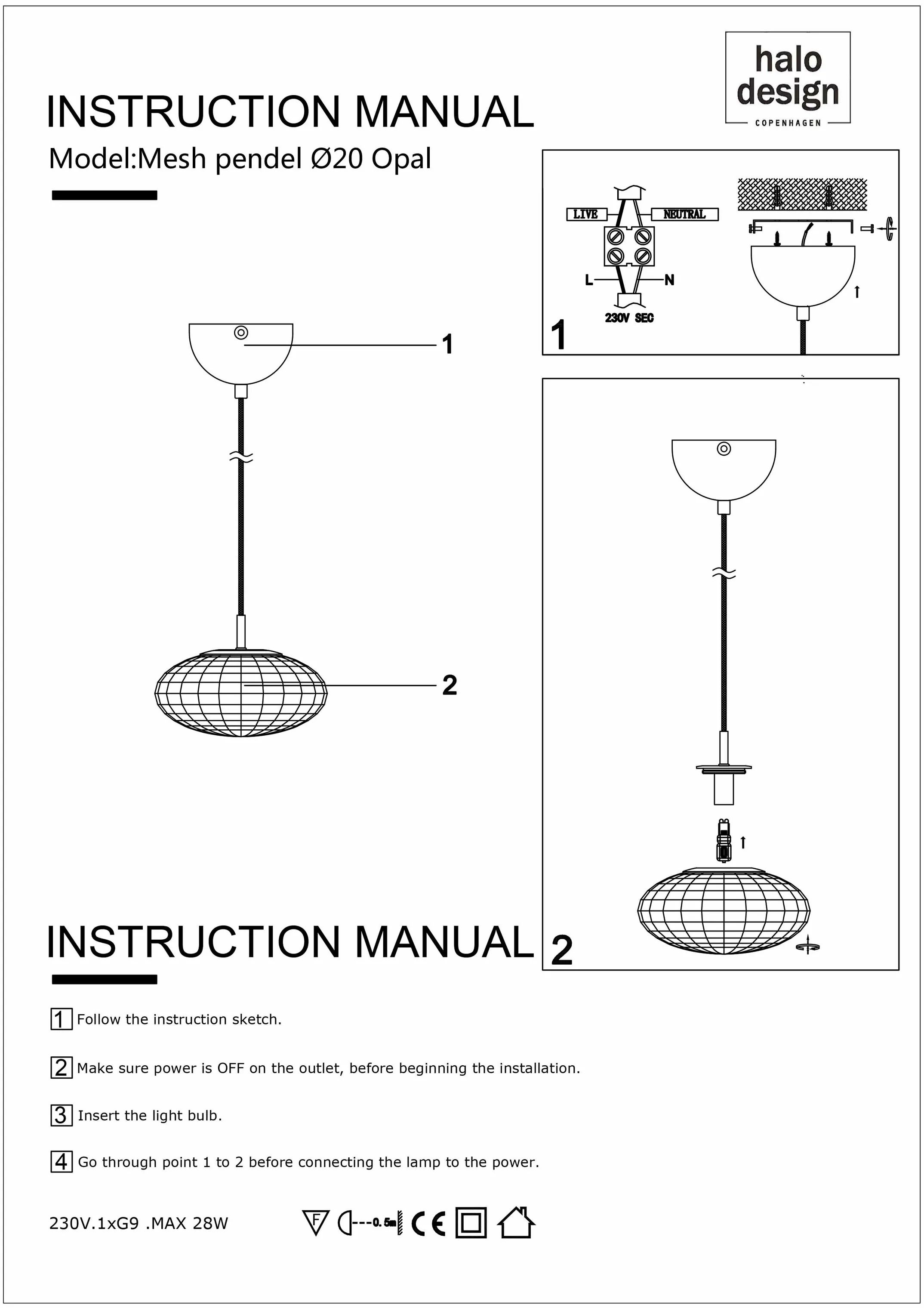 Halo Design Pendler Mesh Pendel i Opal, 20 cm, 2