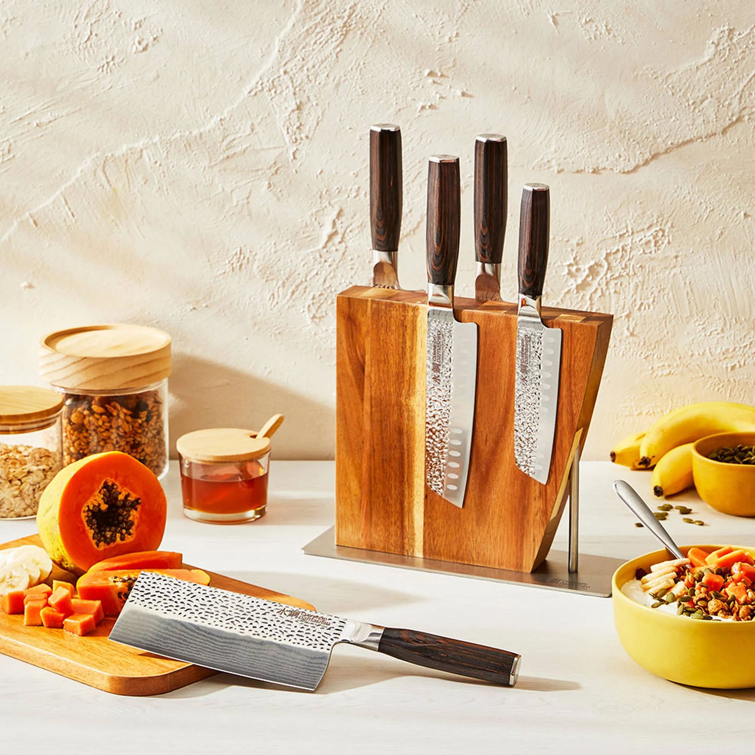 THE CUSTOM CHEF™ Knivblokke med knive Cuisine::pro® Damashiro® Emperor™ Nanashi Knivblok - 6 dele i Silver / Pakkawood, 2