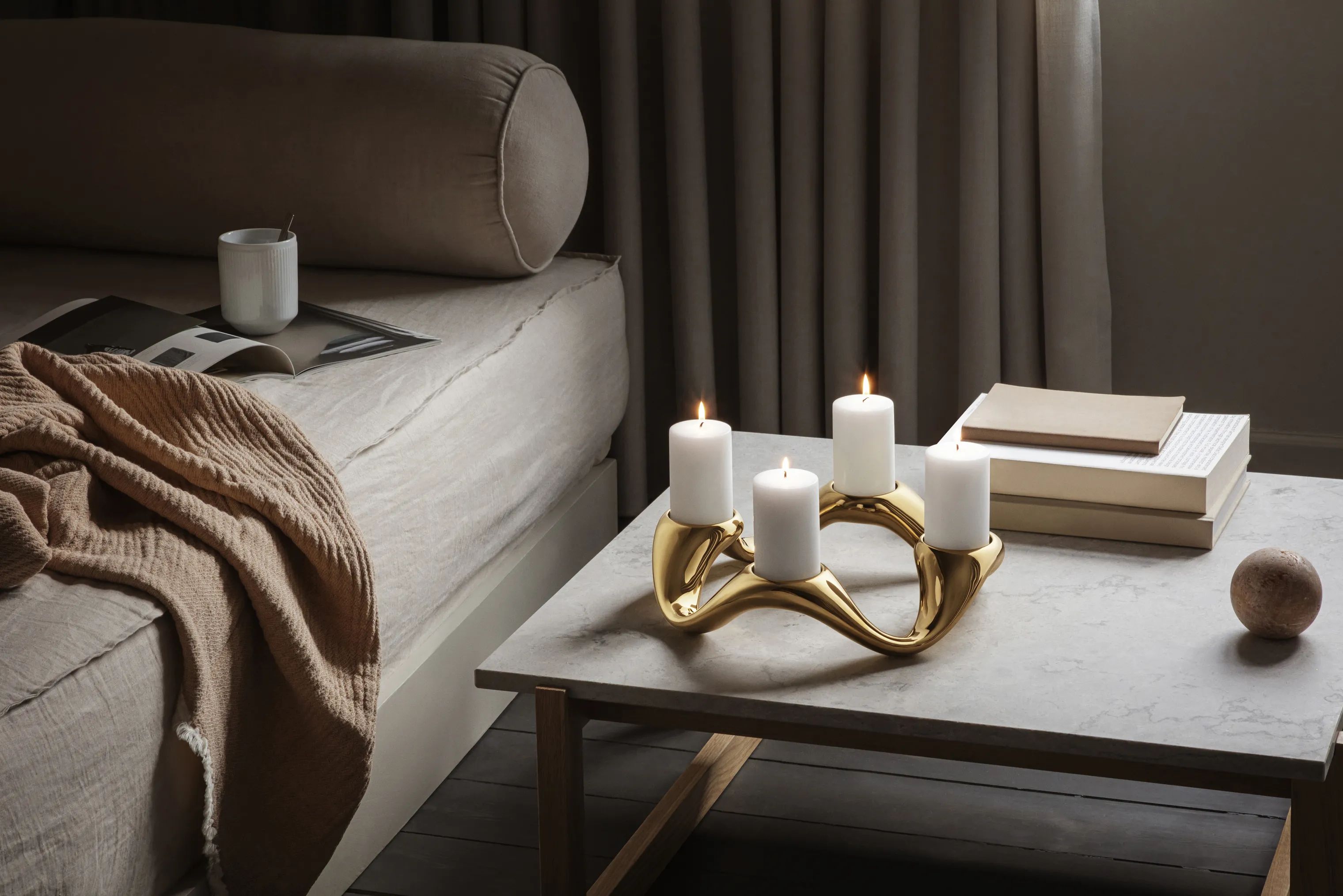 Georg Jensen Bloklysestage Cobra Lysestage i Guldfarvet, 2