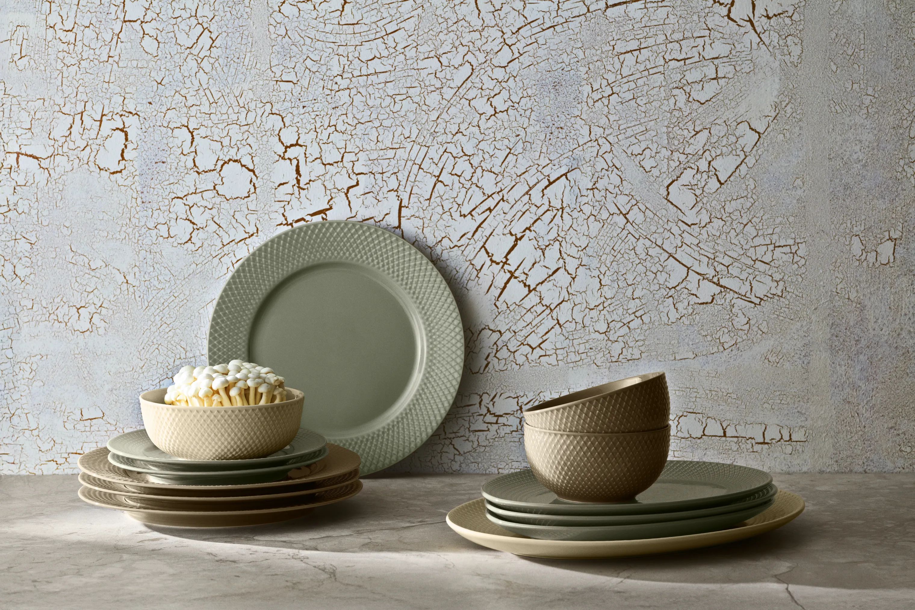 Lyngby Porcelæn Middagstallerkener Rhombe Earth Middagstallerken i Moss, 27 cm, 5
