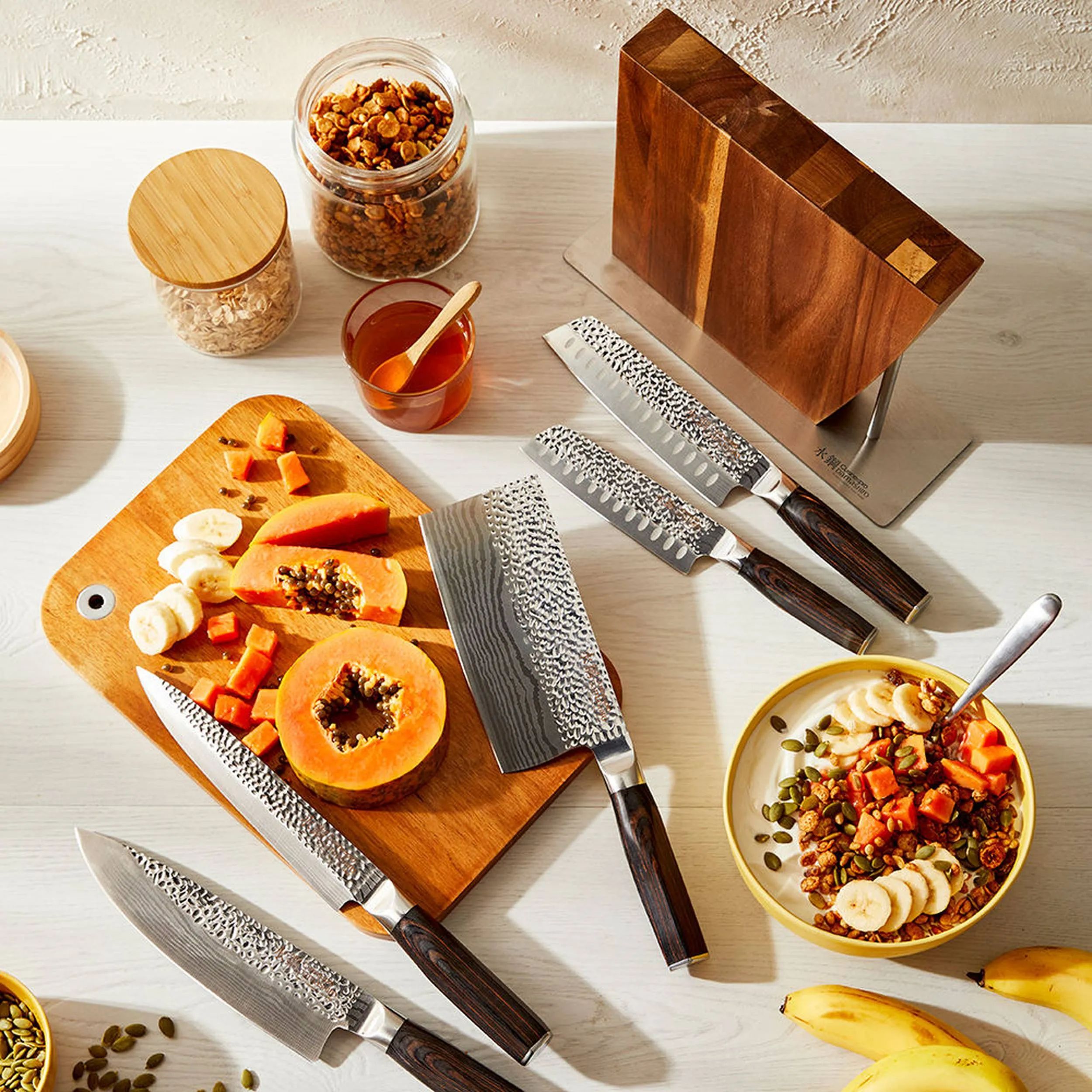 THE CUSTOM CHEF™ Knivblokke med knive Cuisine::pro® Damashiro® Emperor™ Nanashi Knivblok - 6 dele i Silver / Pakkawood, 8