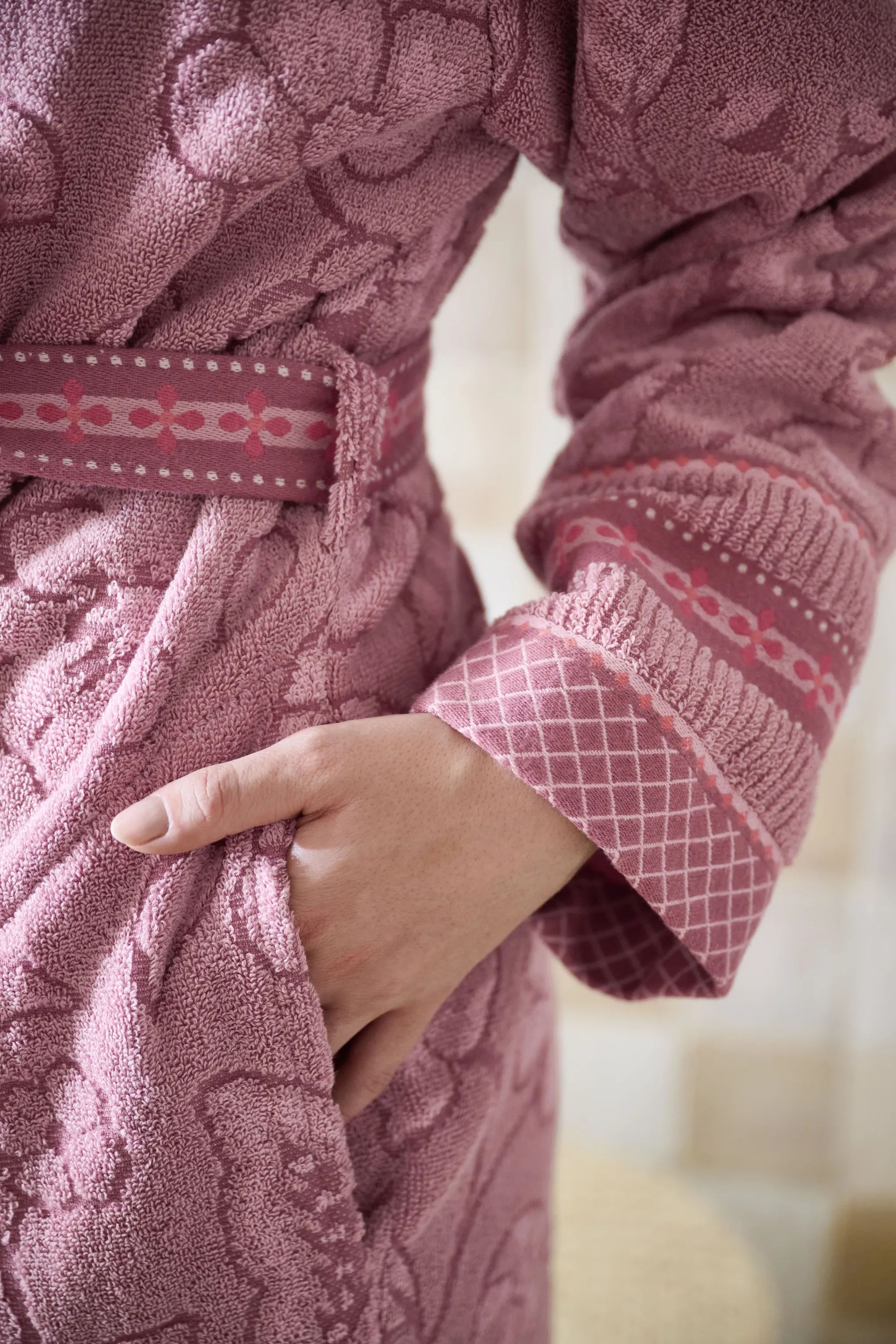PIP Studio Morgenkåber Jasmin Jacquard Badekåbe i Light Pink, Str. S, 3